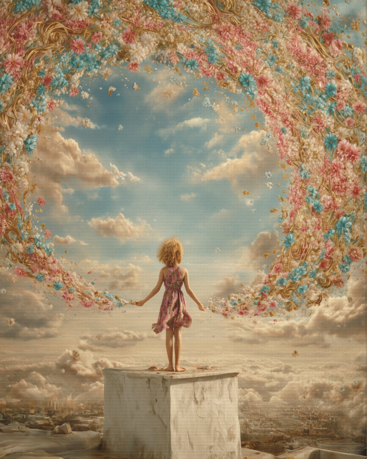 Little Girl with Flowers Art - Canvas & Poster Print, Kids Room Wall Art, Girls' Room, Children's room Decor, Baby Girl Gift, Dreamy Decor
