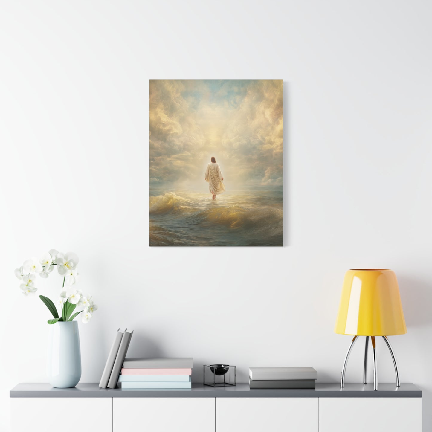 Jesus Walking on Water - Canvas & Poster Print, Spiritual Wall Decor, Divine Light Modern Canvas Art, Religious Decor, Faith-Based Art, Christian Gift