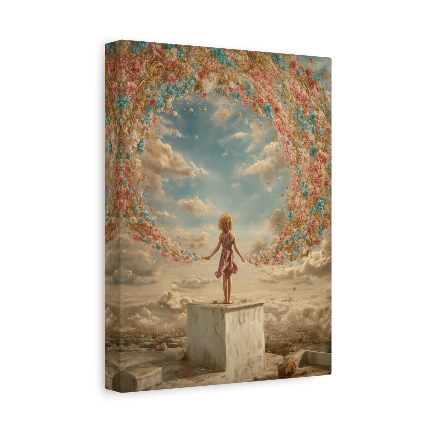 Little Girl with Flowers Art - Canvas & Poster Print, Kids Room Wall Art, Girls' Room, Children's room Decor, Baby Girl Gift, Dreamy Decor
