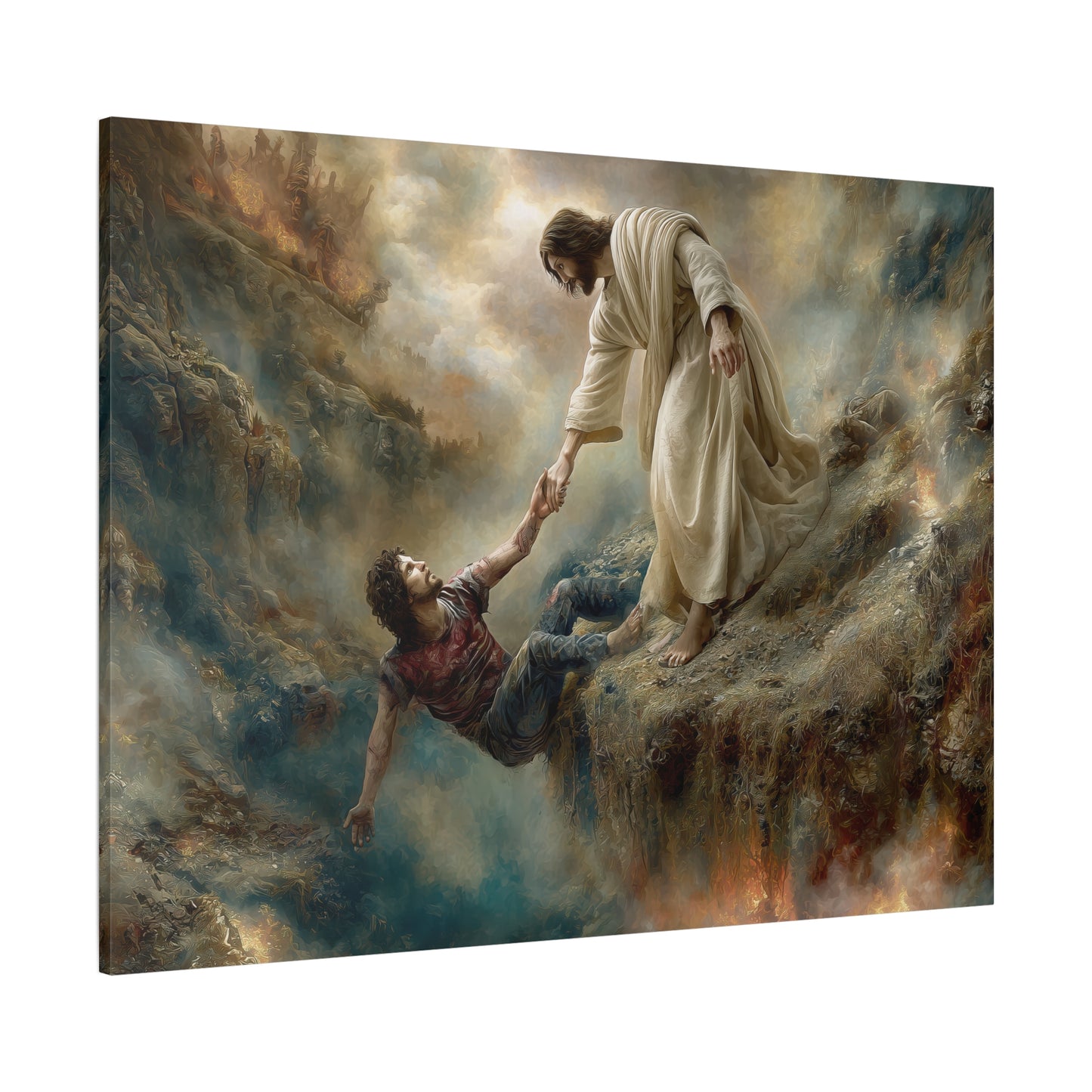 Jesus Saving Man from Pit - Canvas and Poster Print, Faith-Based Decor, Spiritual Wall Art, Religious Gift, Christian Home Decor, Biblical Wall Hanging