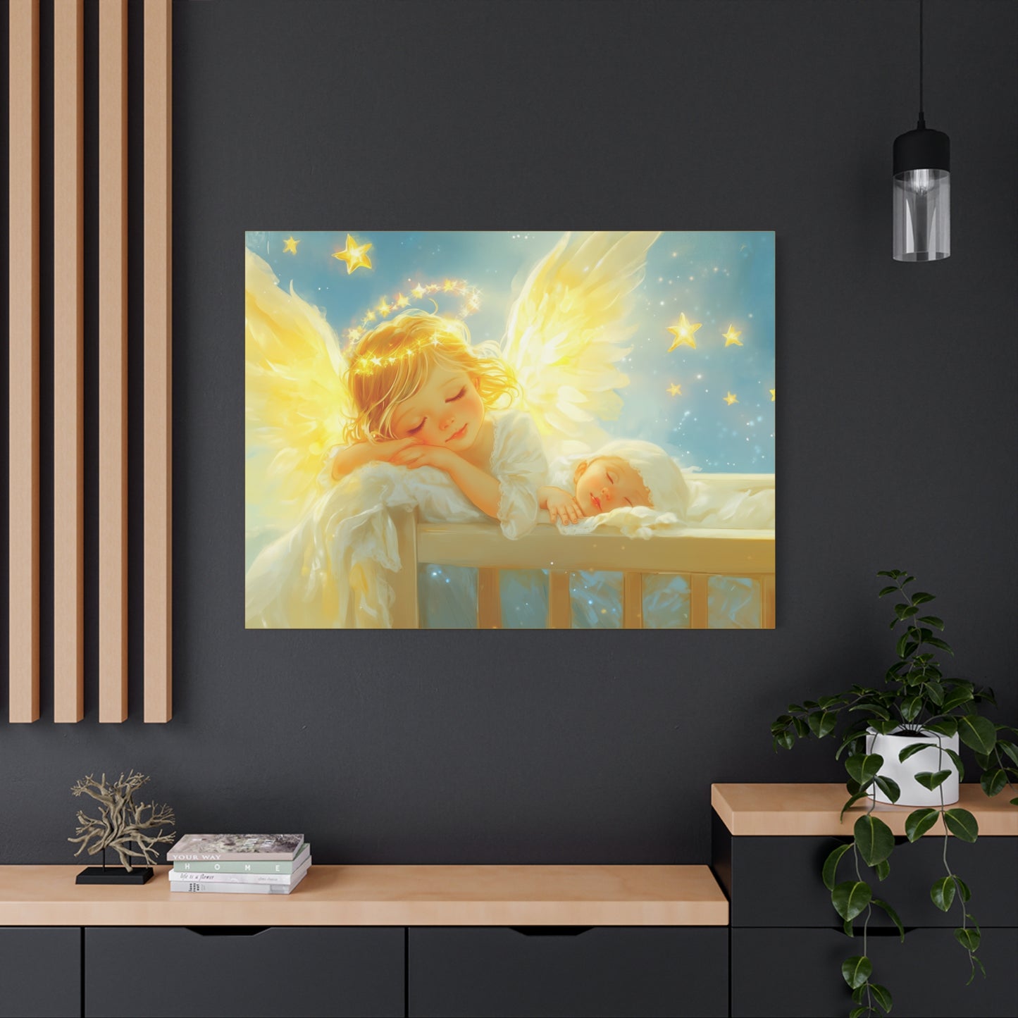 Heavenly Dreams Art - Canvas & Poster Prints, Personalization Available, Baby and Angel Design, Nursery Decor, Guardian Angel Wall Art