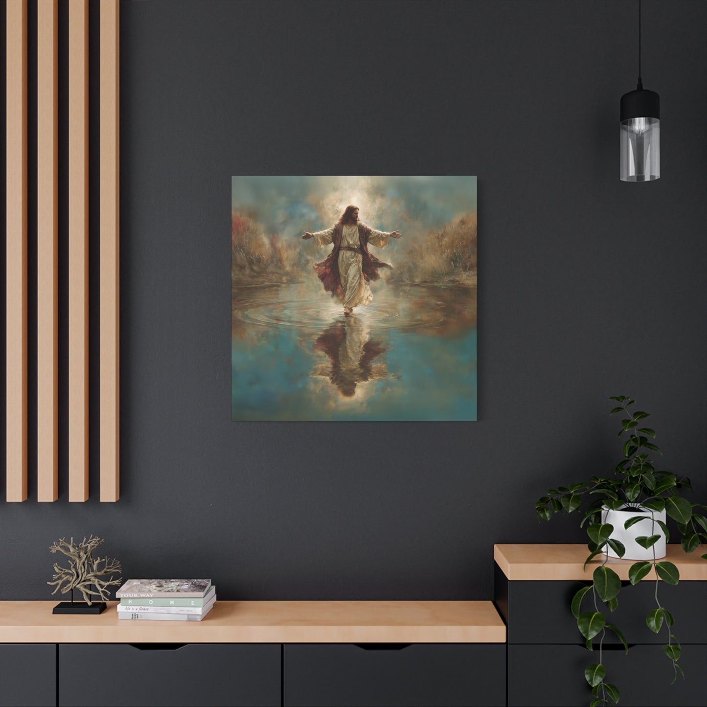 Jesus Walking on Water - Canvas & Poster Prints, Spiritual Wall Decor, Divine Light Modern Canvas Art, Religious Decor, Faith-Based Art, Christian Gift