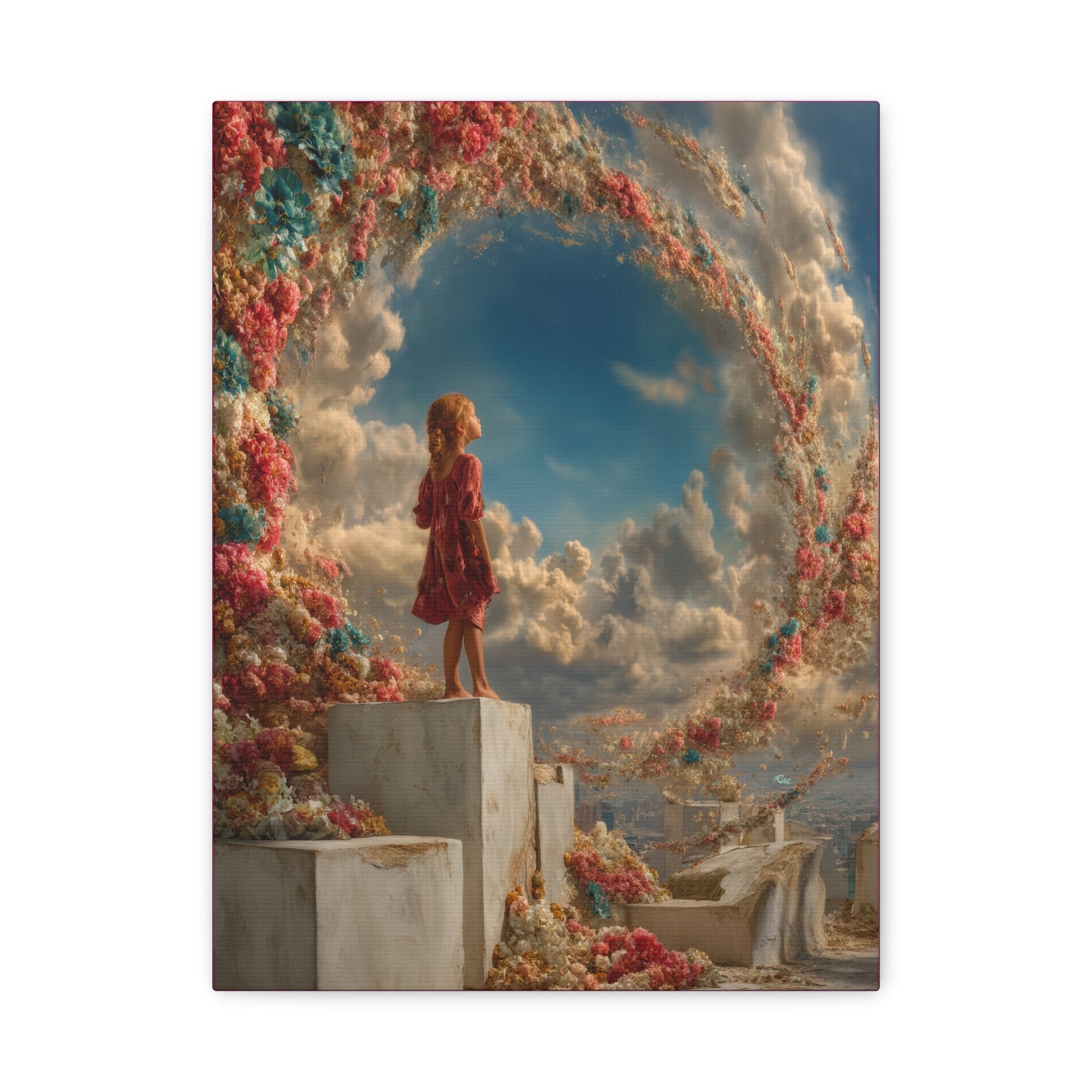 Swirling Flowers Art - Canvas & Poster Prints, Little Girl with Flowers Canvas Art, Kids Room Wall Art, Girls' Room, Children's Bedroom Decoration, Baby Girl Gift