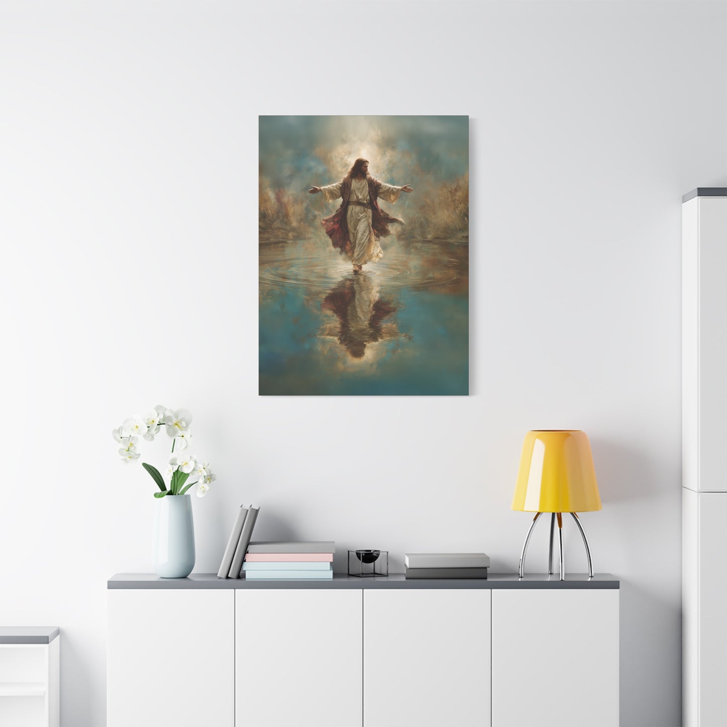 Jesus Walking on Water - Canvas & Poster Prints, Spiritual Wall Decor, Divine Light Modern Canvas Art, Religious Decor, Faith-Based Art, Christian Gift