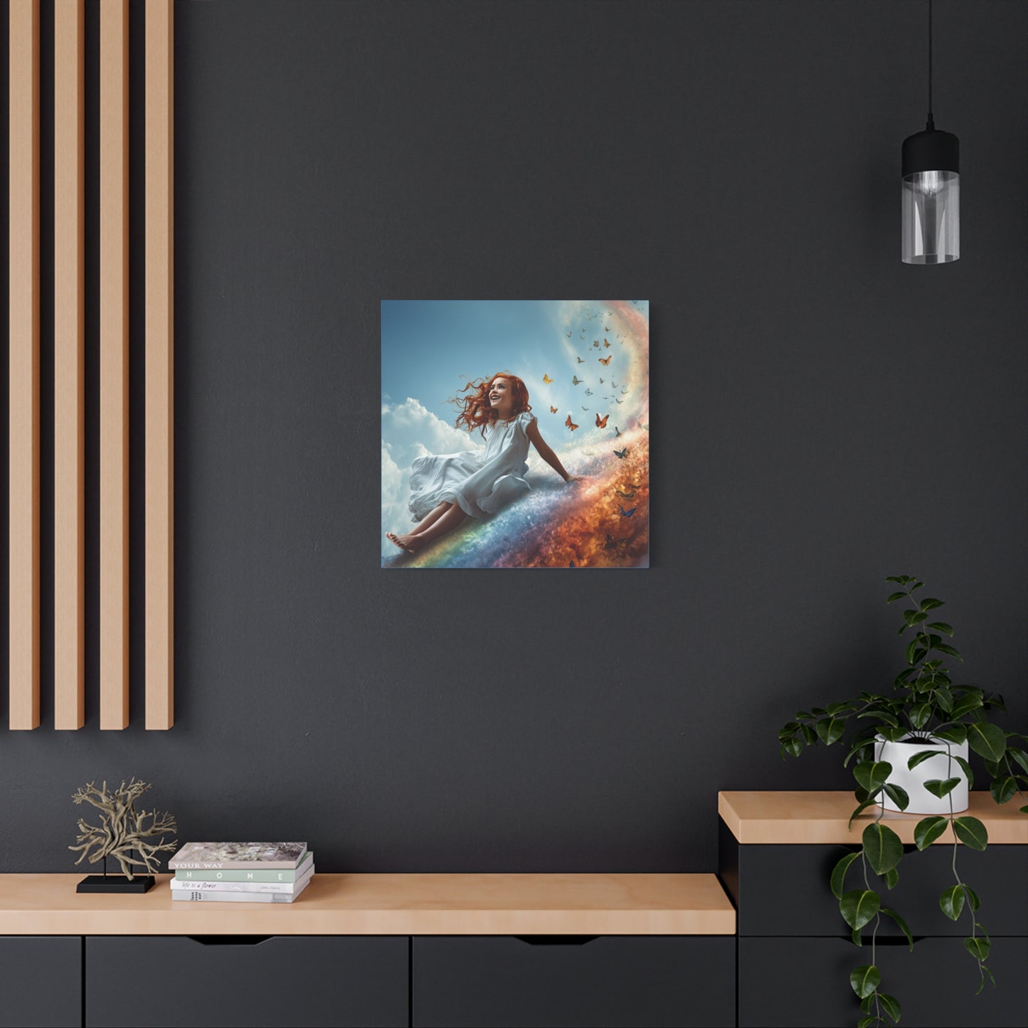 Girl Slides Down Rainbow Art - Canvas & Poster Print, Colorful Butterfly Canvas Art, Unique Kid's Room Art, Little Girls Room Canvas Art, Girl's Bedroom Art