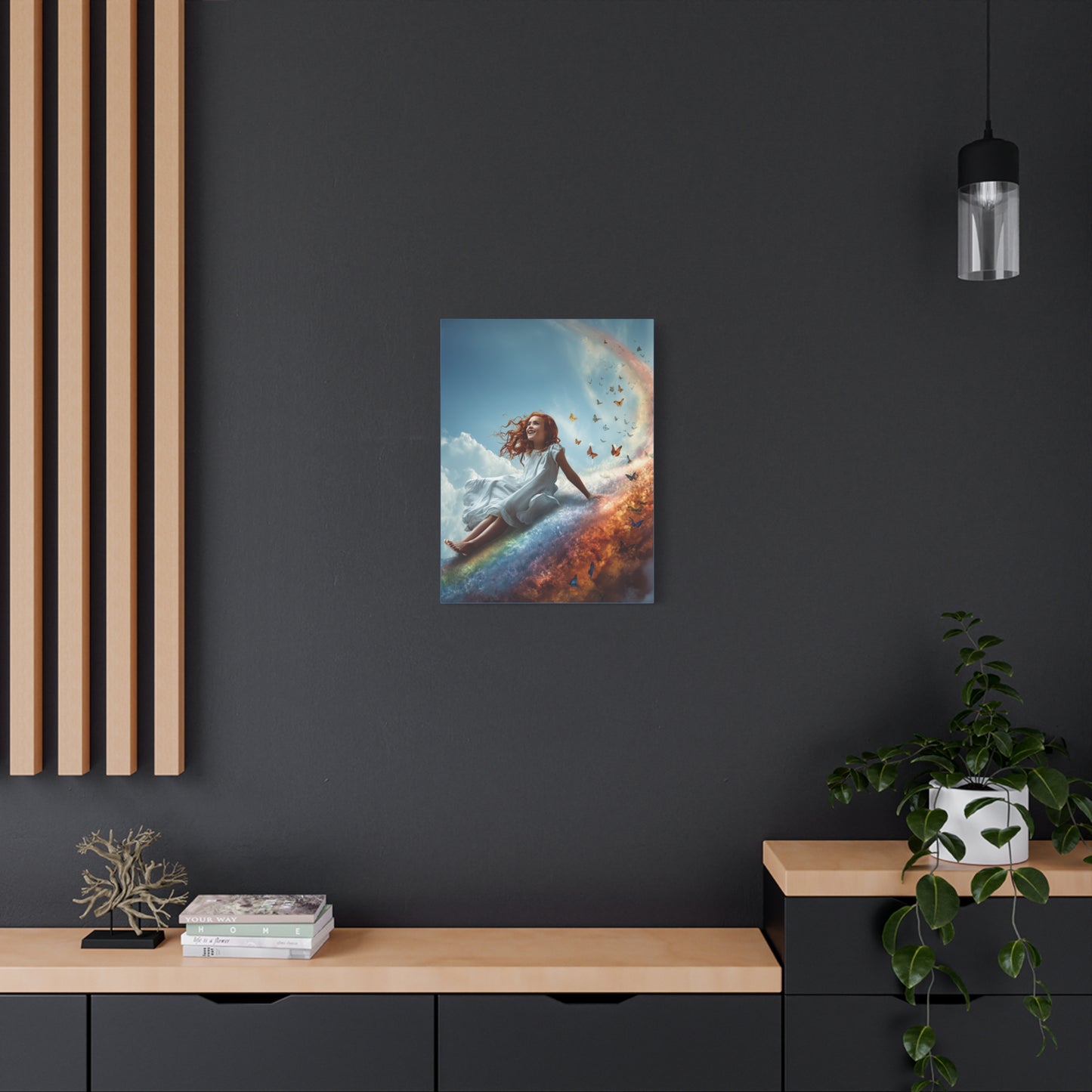 Girl Slides Down Rainbow Art - Canvas & Poster Print, Colorful Butterfly Canvas Art, Unique Kid's Room Art, Little Girls Room Canvas Art, Girl's Bedroom Art