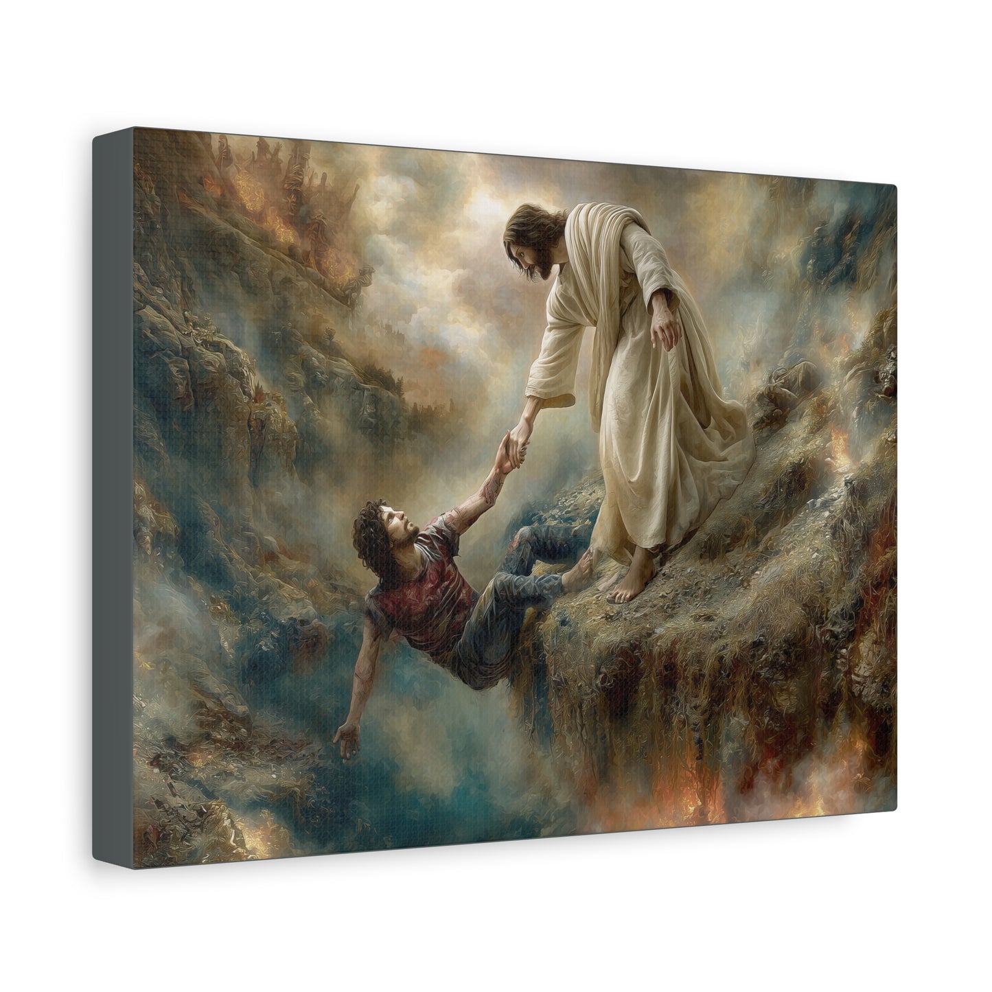 Jesus Saving Man from Pit - Canvas and Poster Print, Faith-Based Decor, Spiritual Wall Art, Religious Gift, Christian Home Decor, Biblical Wall Hanging