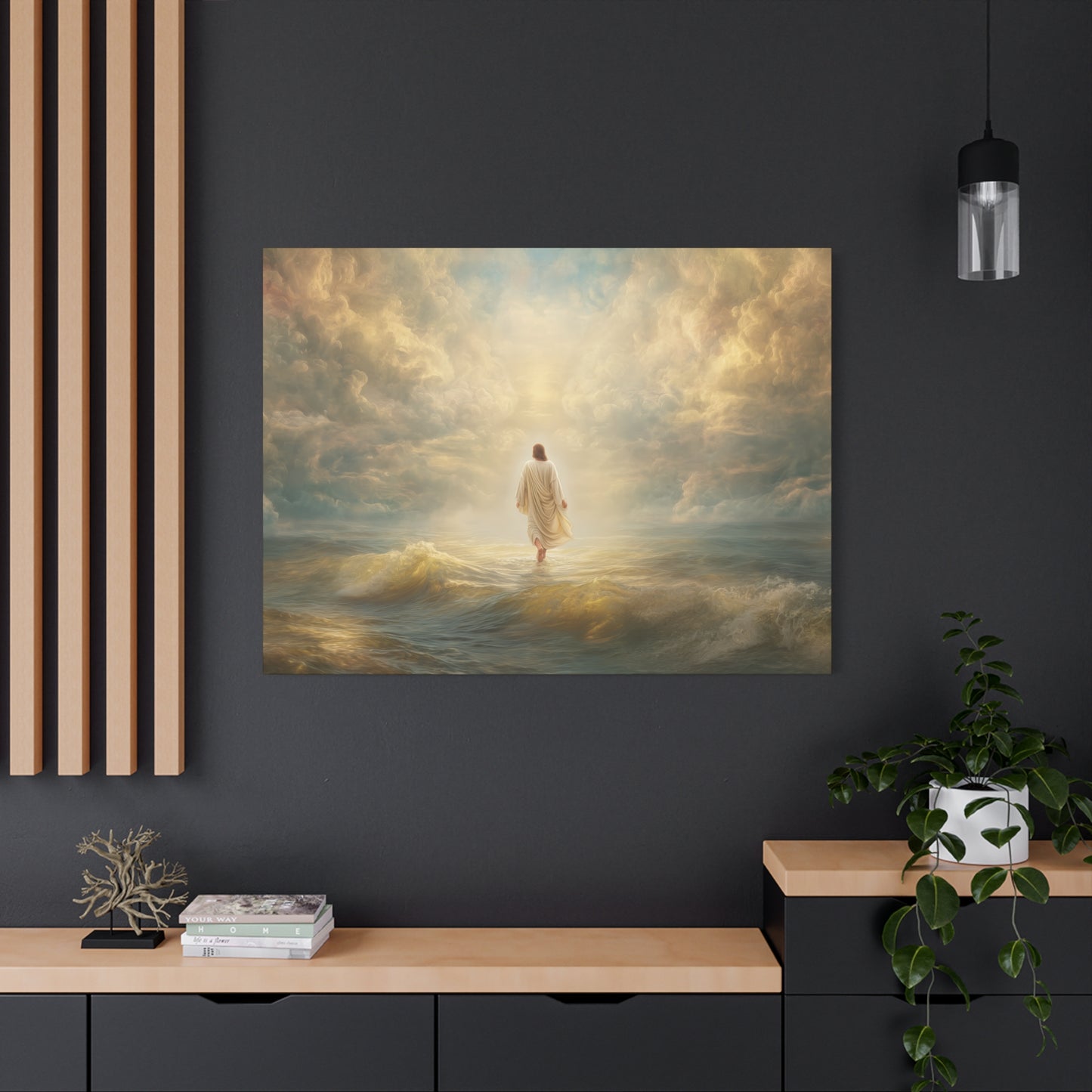 Jesus Walking on Water - Canvas & Poster Print, Spiritual Wall Decor, Divine Light Modern Canvas Art, Religious Decor, Faith-Based Art, Christian Gift