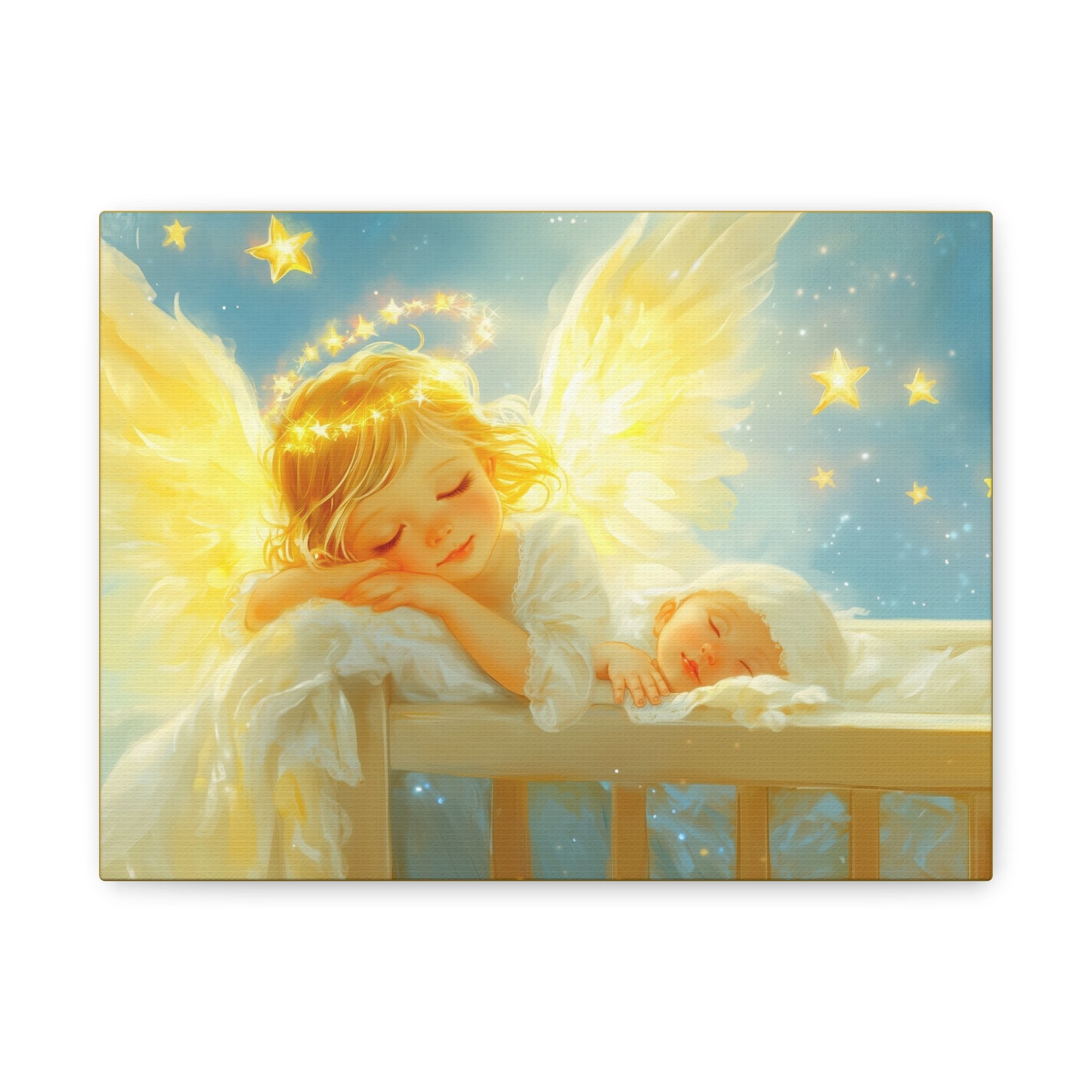 Heavenly Dreams Art - Canvas & Poster Prints, Personalization Available, Baby and Angel Design, Nursery Decor, Guardian Angel Wall Art