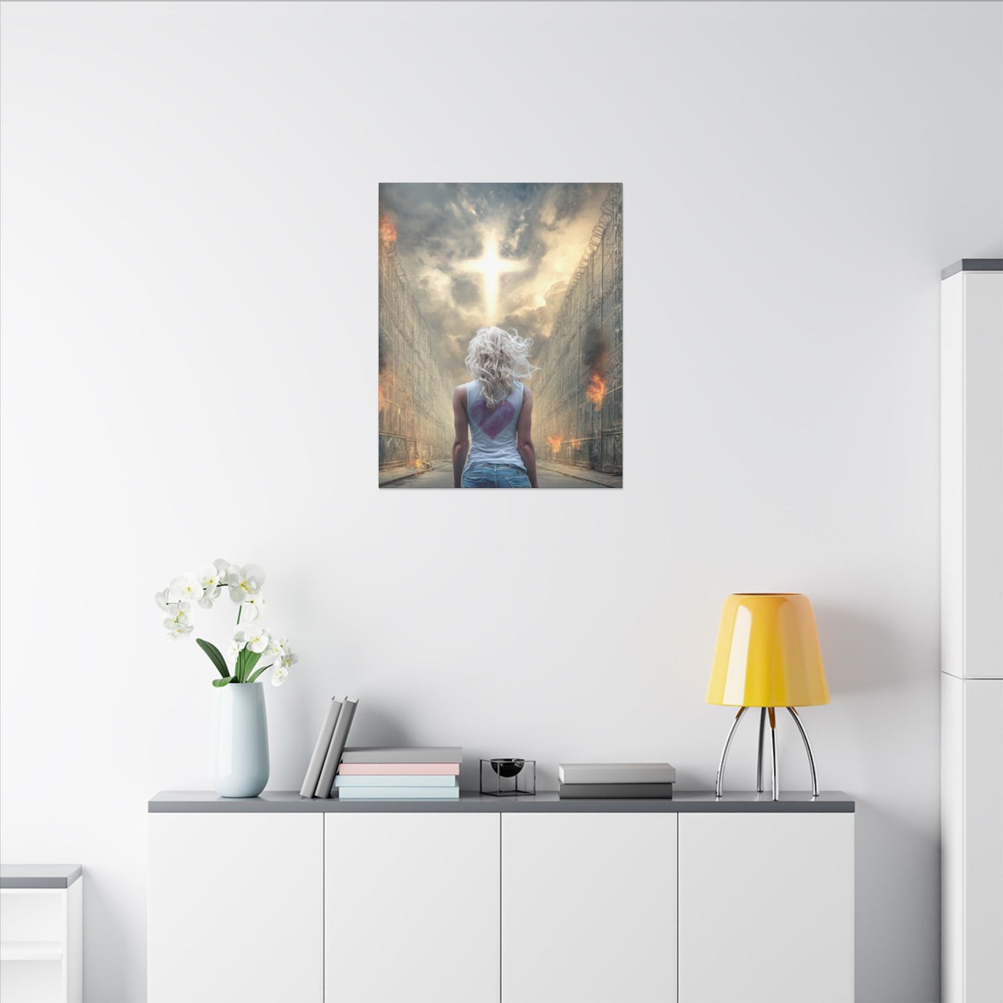 Walking through Hell for Love - Wall Art -Canvas and Poster Print, Christian Home Decor, Christian Art, Spiritual Gift, Modern Artwork