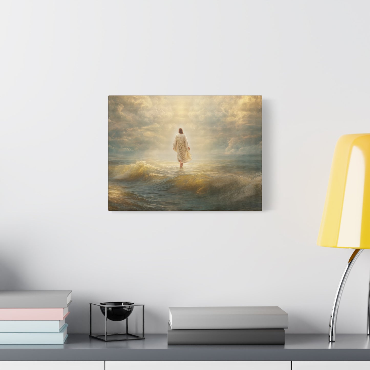 Jesus Walking on Water - Canvas & Poster Print, Spiritual Wall Decor, Divine Light Modern Canvas Art, Religious Decor, Faith-Based Art, Christian Gift
