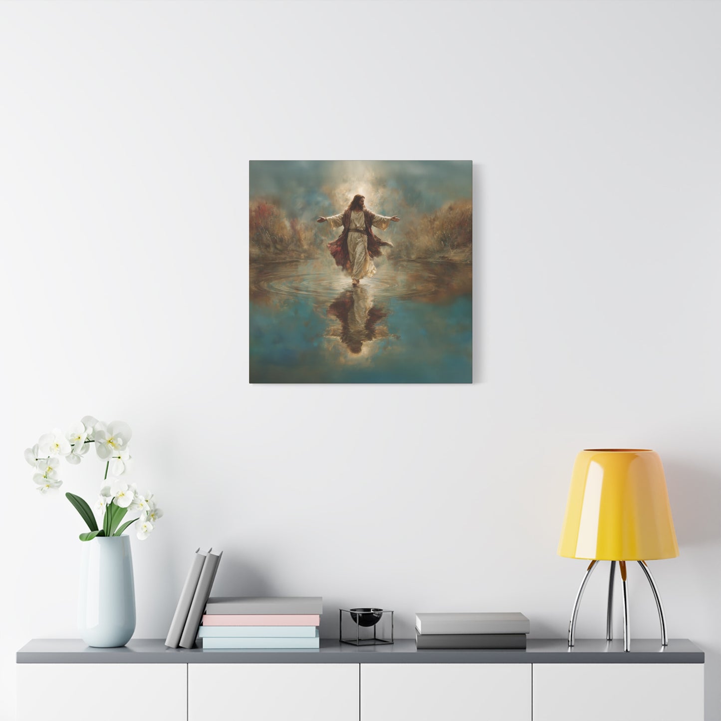 Jesus Walking on Water - Canvas & Poster Prints, Spiritual Wall Decor, Divine Light Modern Canvas Art, Religious Decor, Faith-Based Art, Christian Gift