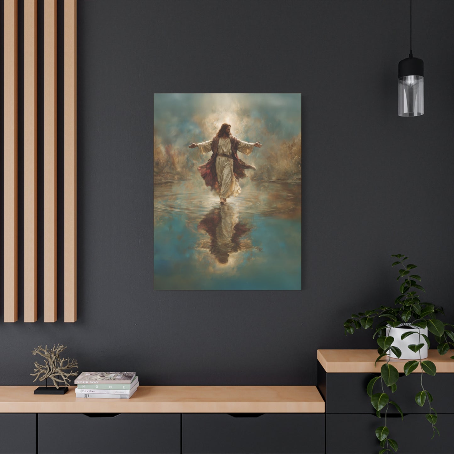 Jesus Walking on Water - Canvas & Poster Prints, Spiritual Wall Decor, Divine Light Modern Canvas Art, Religious Decor, Faith-Based Art, Christian Gift