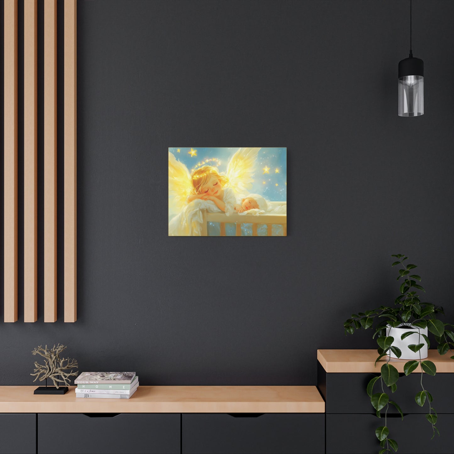 Heavenly Dreams Art - Canvas & Poster Prints, Personalization Available, Baby and Angel Design, Nursery Decor, Guardian Angel Wall Art