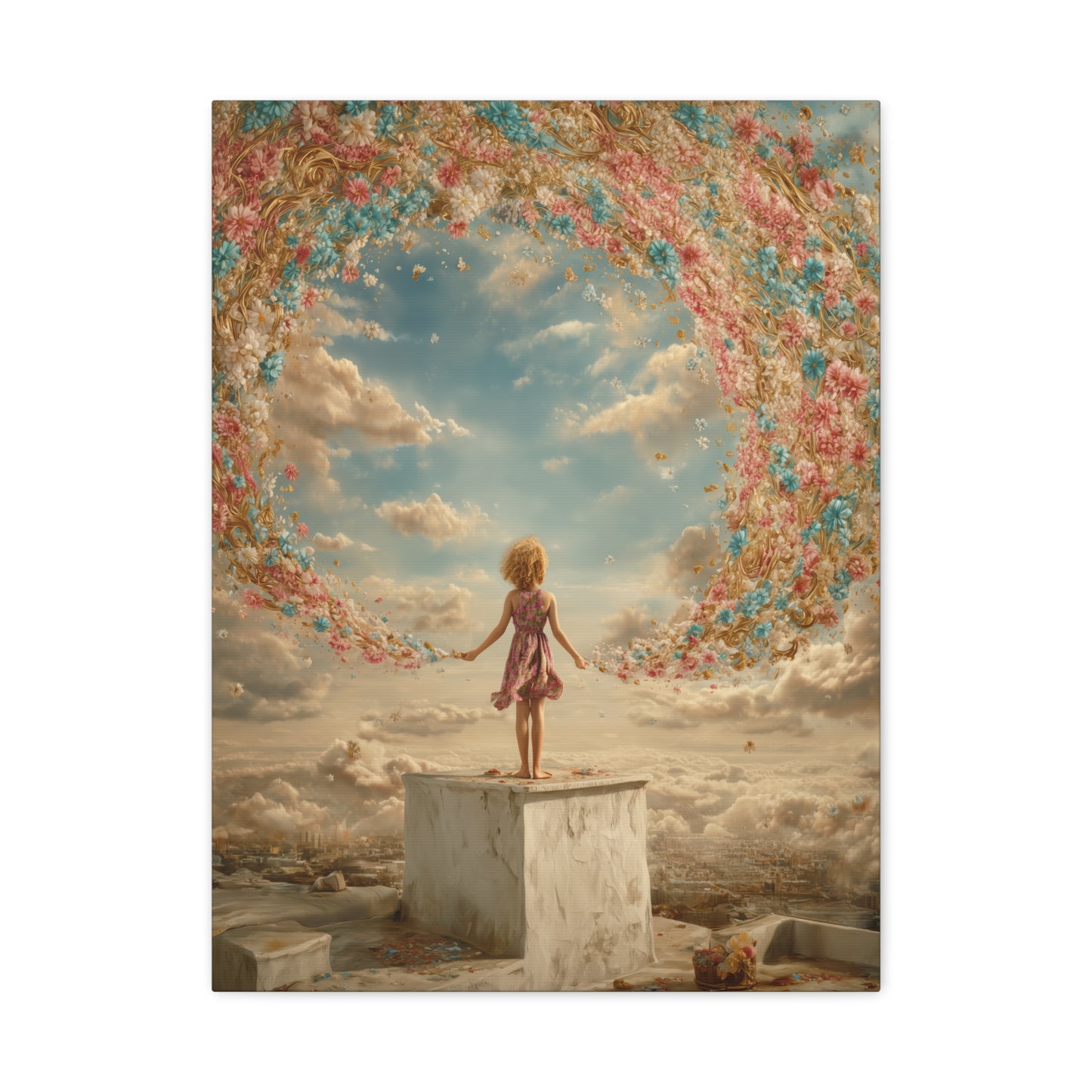 Little Girl with Flowers Art - Canvas & Poster Print, Kids Room Wall Art, Girls' Room, Children's room Decor, Baby Girl Gift, Dreamy Decor