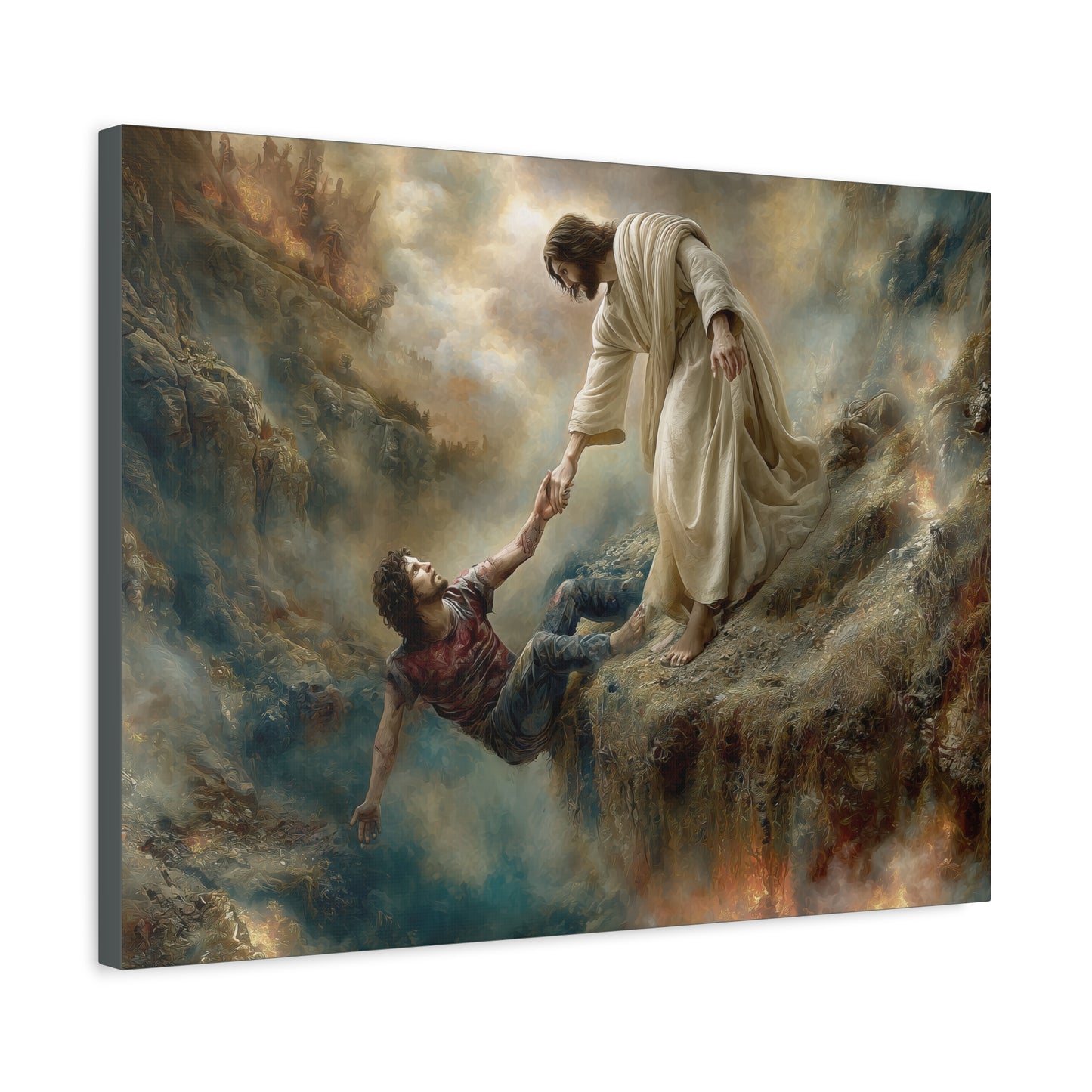 Jesus Saving Man from Pit - Canvas and Poster Print, Faith-Based Decor, Spiritual Wall Art, Religious Gift, Christian Home Decor, Biblical Wall Hanging