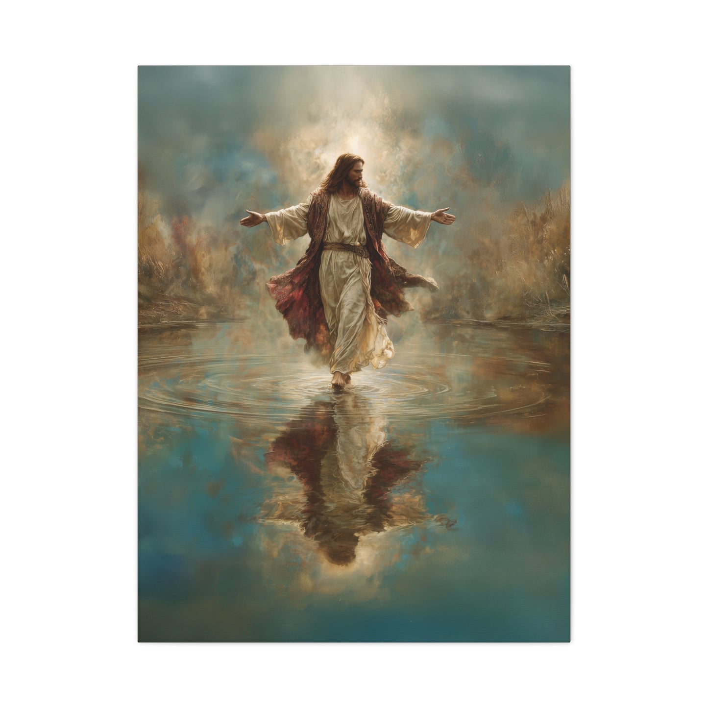 Jesus Walking on Water - Canvas & Poster Prints, Spiritual Wall Decor, Divine Light Modern Canvas Art, Religious Decor, Faith-Based Art, Christian Gift