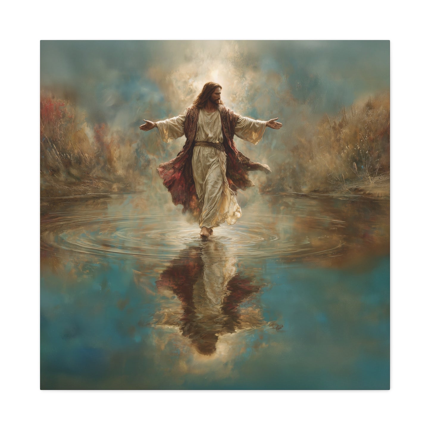 Jesus Walking on Water - Canvas & Poster Prints, Spiritual Wall Decor, Divine Light Modern Canvas Art, Religious Decor, Faith-Based Art, Christian Gift