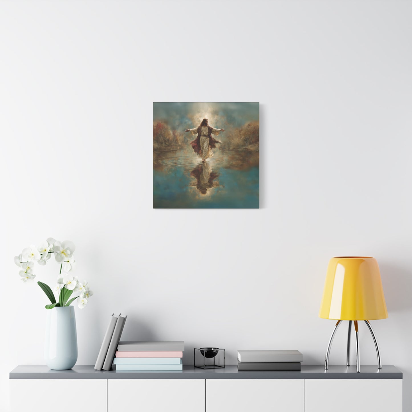 Jesus Walking on Water - Canvas & Poster Prints, Spiritual Wall Decor, Divine Light Modern Canvas Art, Religious Decor, Faith-Based Art, Christian Gift