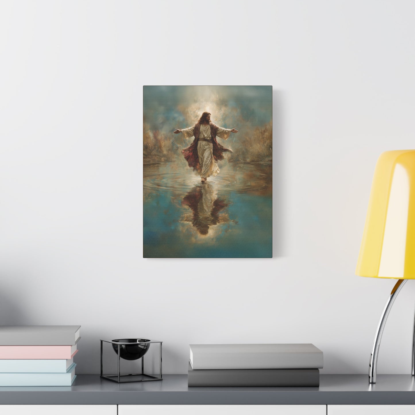 Jesus Walking on Water - Canvas & Poster Prints, Spiritual Wall Decor, Divine Light Modern Canvas Art, Religious Decor, Faith-Based Art, Christian Gift