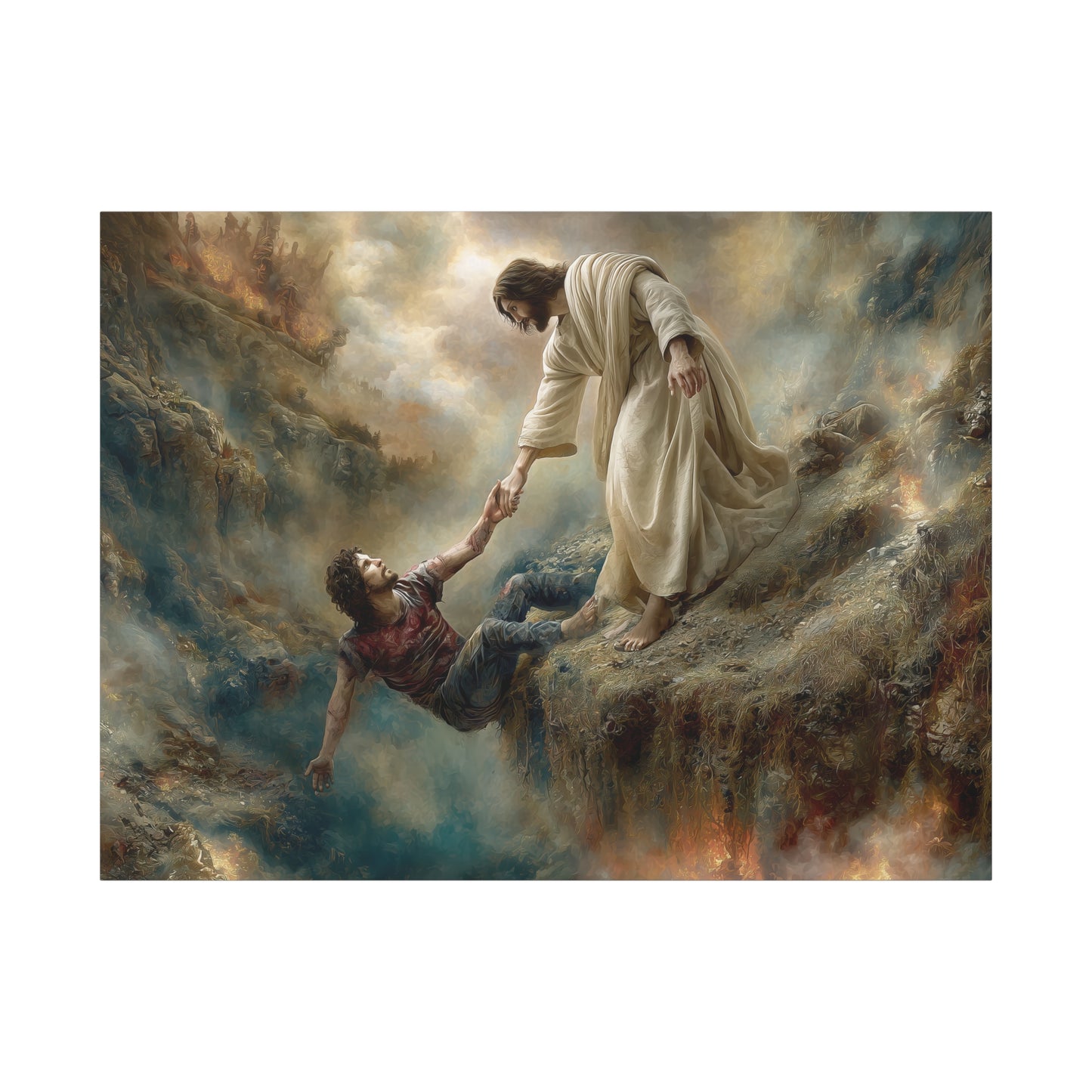 Jesus Saving Man from Pit - Canvas and Poster Print, Faith-Based Decor, Spiritual Wall Art, Religious Gift, Christian Home Decor, Biblical Wall Hanging