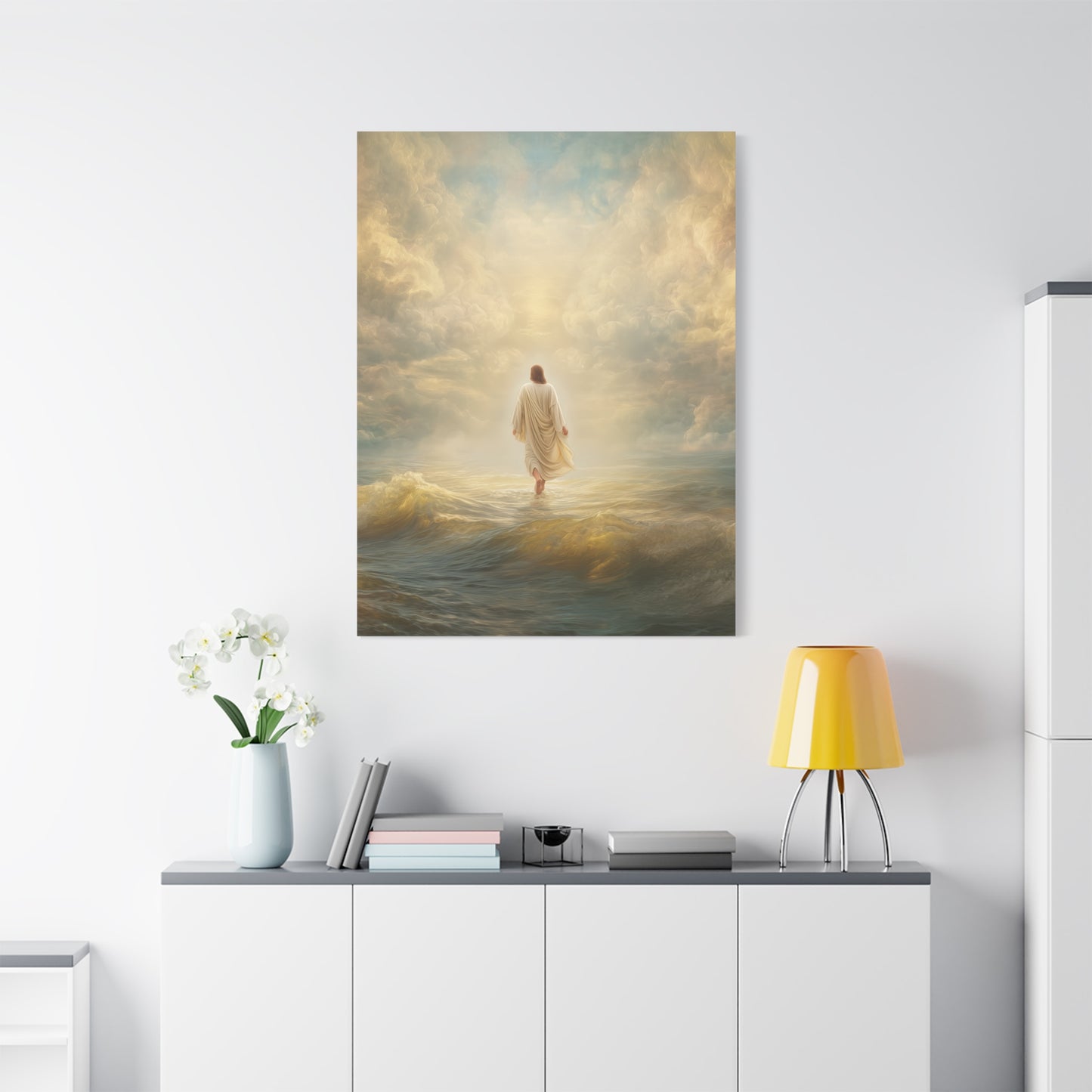 Jesus Walking on Water - Canvas & Poster Print, Spiritual Wall Decor, Divine Light Modern Canvas Art, Religious Decor, Faith-Based Art, Christian Gift