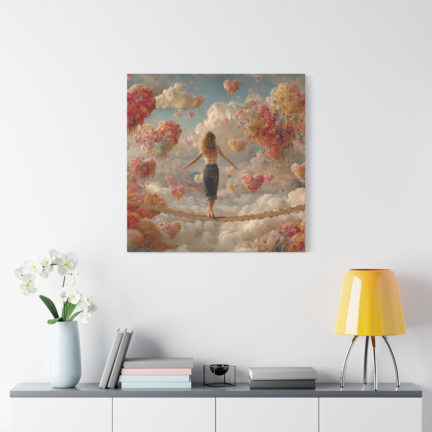 Heart-themed Artwork - Canvas & Poster Prints, Dreamy Heart Cloud Landscape, Whimsical Nursery Decor, Kids Room Wall Art, Girls' Room Art, Baby Girl Gift