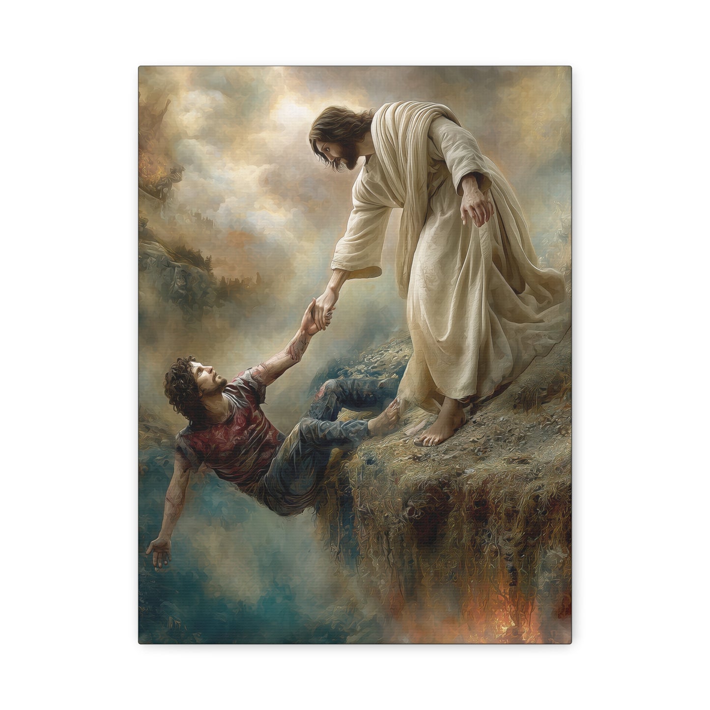 Jesus Saving Man from Pit - Canvas and Poster Print, Faith-Based Decor, Spiritual Wall Art, Religious Gift, Christian Home Decor, Biblical Wall Hanging