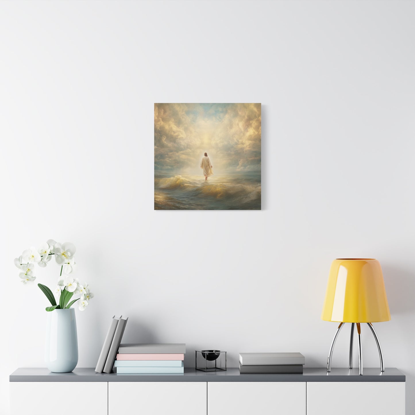 Jesus Walking on Water - Canvas & Poster Print, Spiritual Wall Decor, Divine Light Modern Canvas Art, Religious Decor, Faith-Based Art, Christian Gift