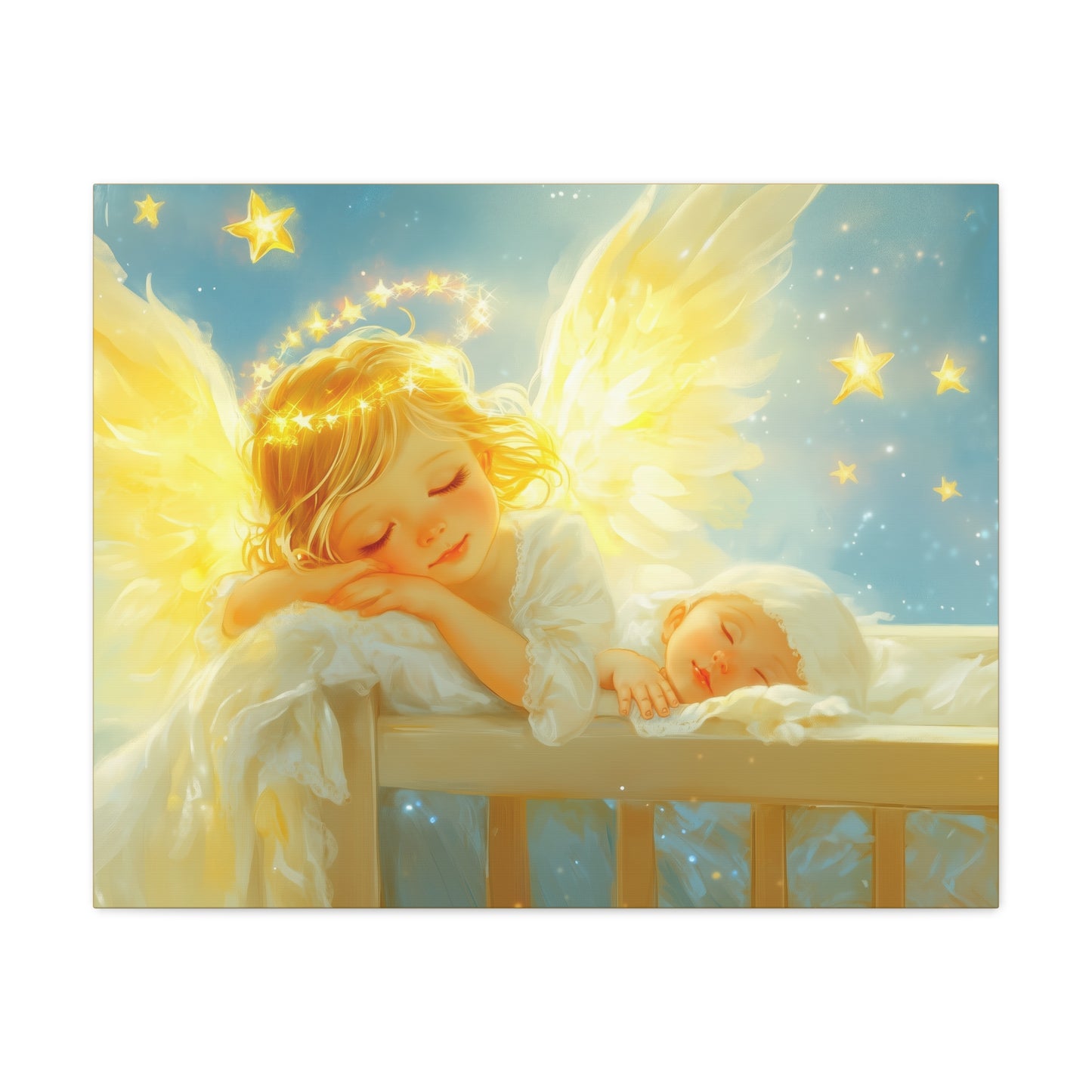 Heavenly Dreams Art - Canvas & Poster Prints, Personalization Available, Baby and Angel Design, Nursery Decor, Guardian Angel Wall Art