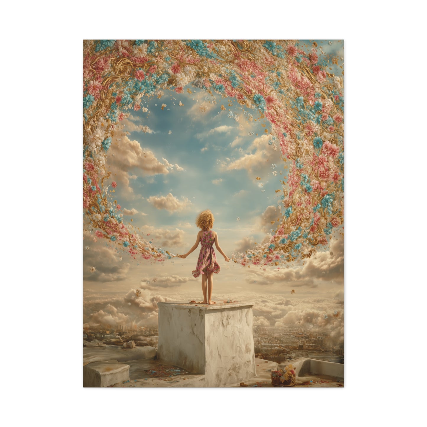 Little Girl with Flowers Art - Canvas & Poster Print, Kids Room Wall Art, Girls' Room, Children's room Decor, Baby Girl Gift, Dreamy Decor