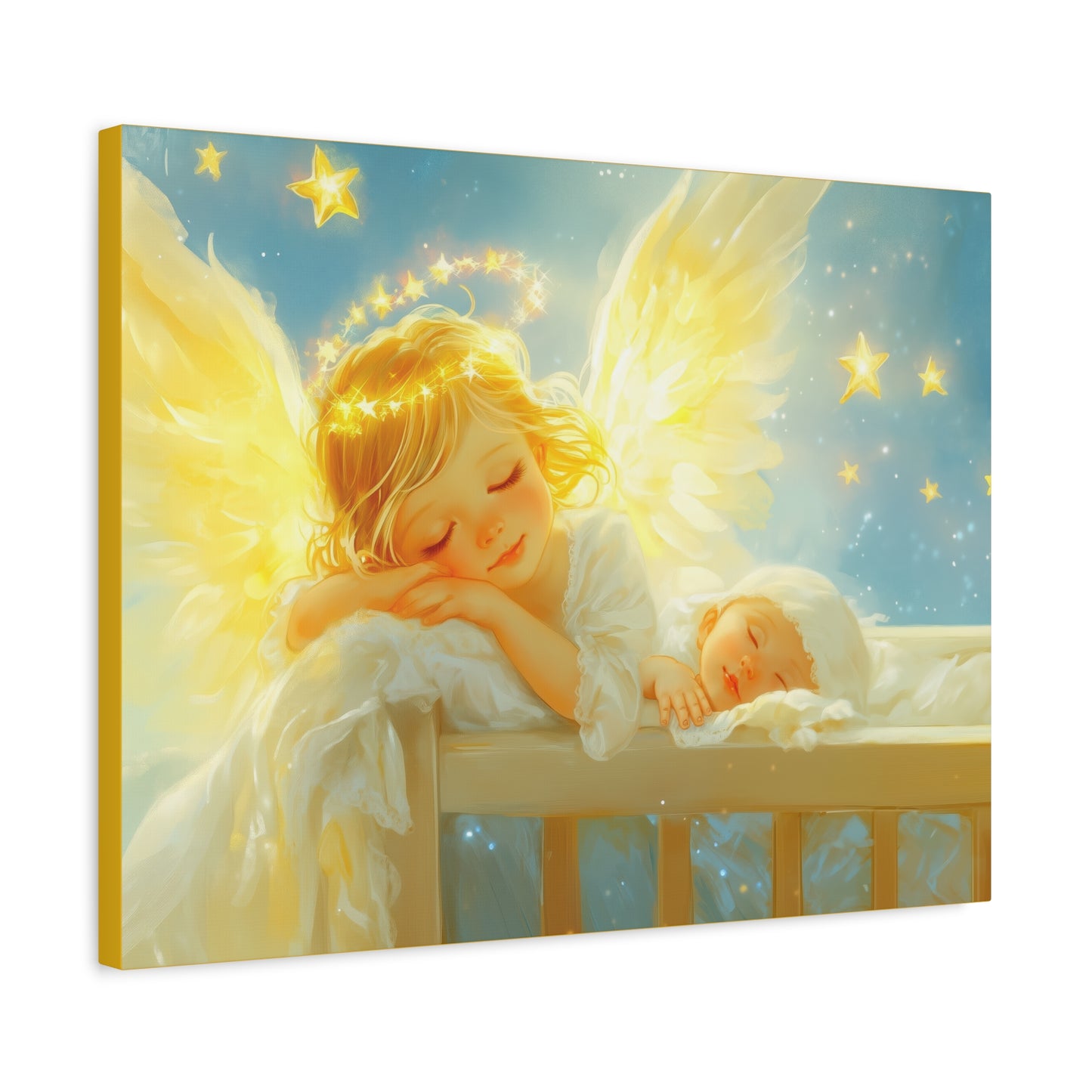 Heavenly Dreams Art - Canvas & Poster Prints, Personalization Available, Baby and Angel Design, Nursery Decor, Guardian Angel Wall Art