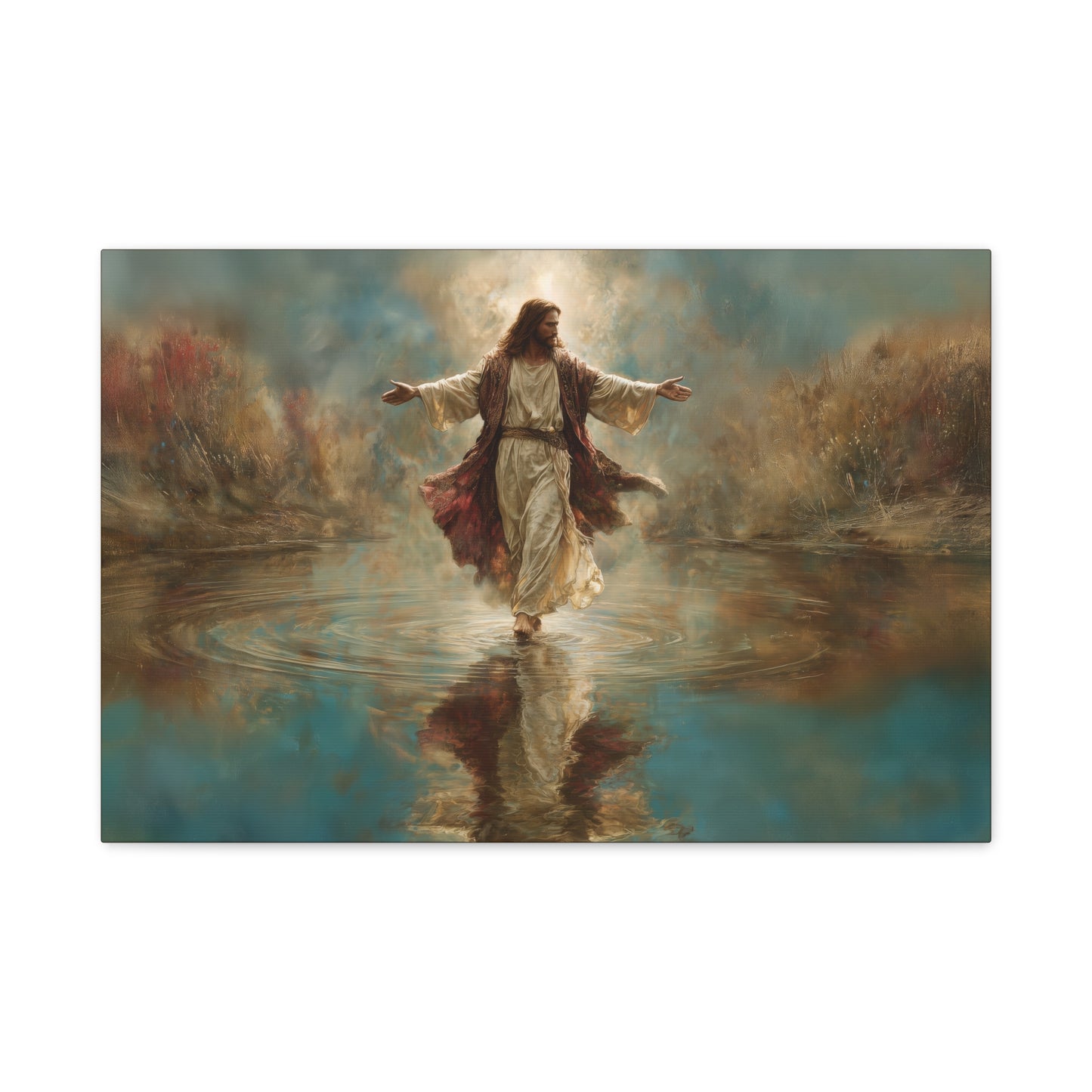 Jesus Walking on Water - Canvas & Poster Prints, Spiritual Wall Decor, Divine Light Modern Canvas Art, Religious Decor, Faith-Based Art, Christian Gift