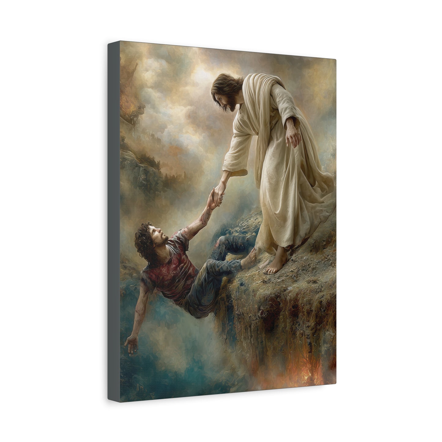 Jesus Saving Man from Pit - Canvas and Poster Print, Faith-Based Decor, Spiritual Wall Art, Religious Gift, Christian Home Decor, Biblical Wall Hanging