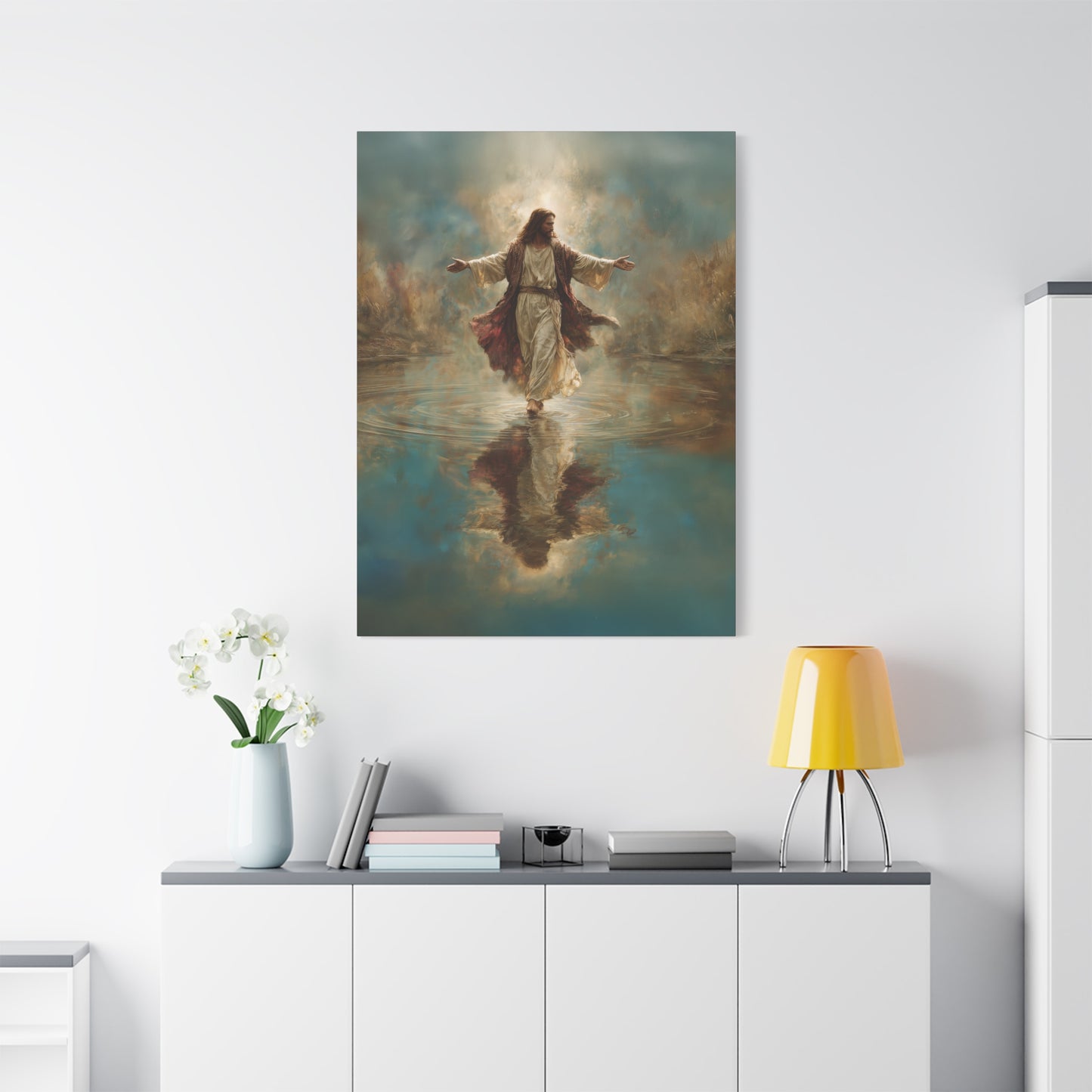 Jesus Walking on Water - Canvas & Poster Prints, Spiritual Wall Decor, Divine Light Modern Canvas Art, Religious Decor, Faith-Based Art, Christian Gift