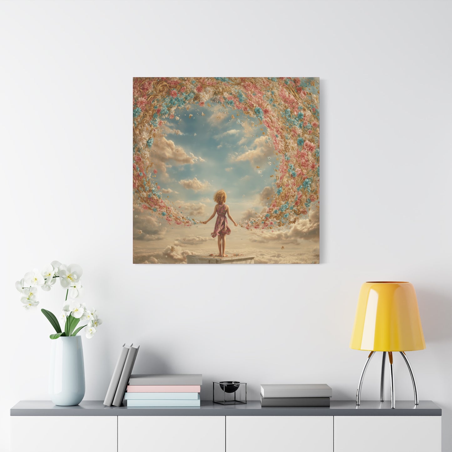 Little Girl with Flowers Art - Canvas & Poster Print, Kids Room Wall Art, Girls' Room, Children's room Decor, Baby Girl Gift, Dreamy Decor