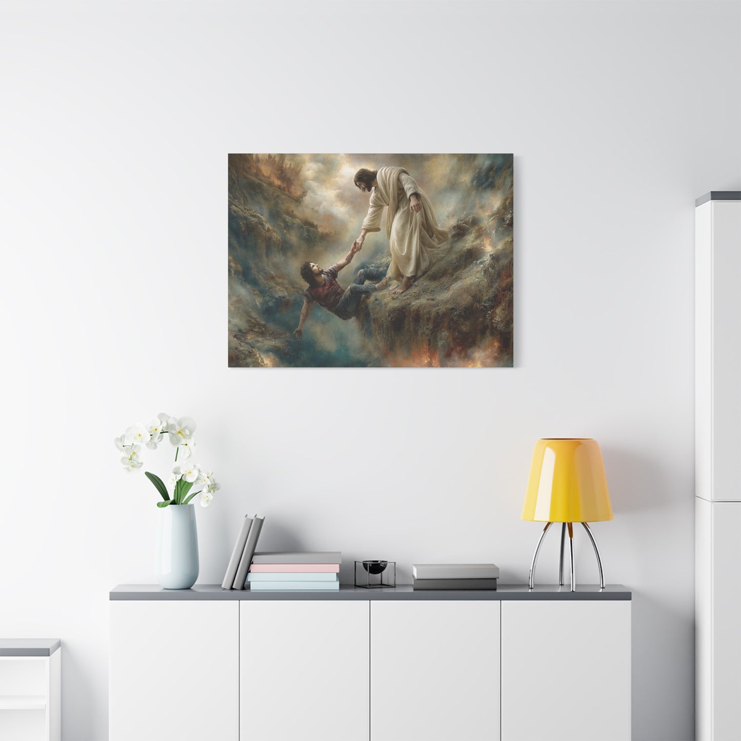 Jesus Saving Man from Pit - Canvas and Poster Print, Faith-Based Decor, Spiritual Wall Art, Religious Gift, Christian Home Decor, Biblical Wall Hanging