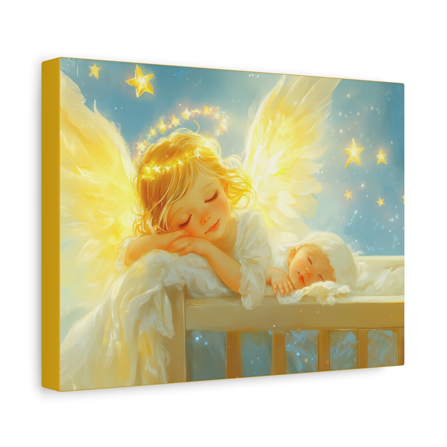 Heavenly Dreams Art - Canvas & Poster Prints, Personalization Available, Baby and Angel Design, Nursery Decor, Guardian Angel Wall Art