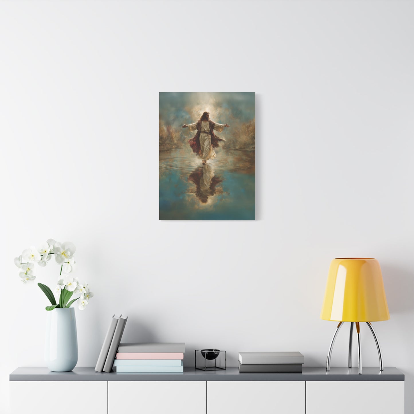 Jesus Walking on Water - Canvas & Poster Prints, Spiritual Wall Decor, Divine Light Modern Canvas Art, Religious Decor, Faith-Based Art, Christian Gift