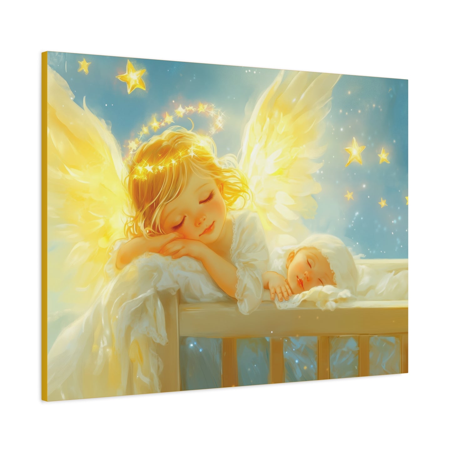Heavenly Dreams Art - Canvas & Poster Prints, Personalization Available, Baby and Angel Design, Nursery Decor, Guardian Angel Wall Art