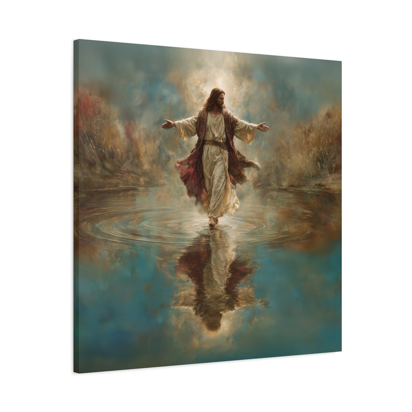 Jesus Walking on Water - Canvas & Poster Prints, Spiritual Wall Decor, Divine Light Modern Canvas Art, Religious Decor, Faith-Based Art, Christian Gift