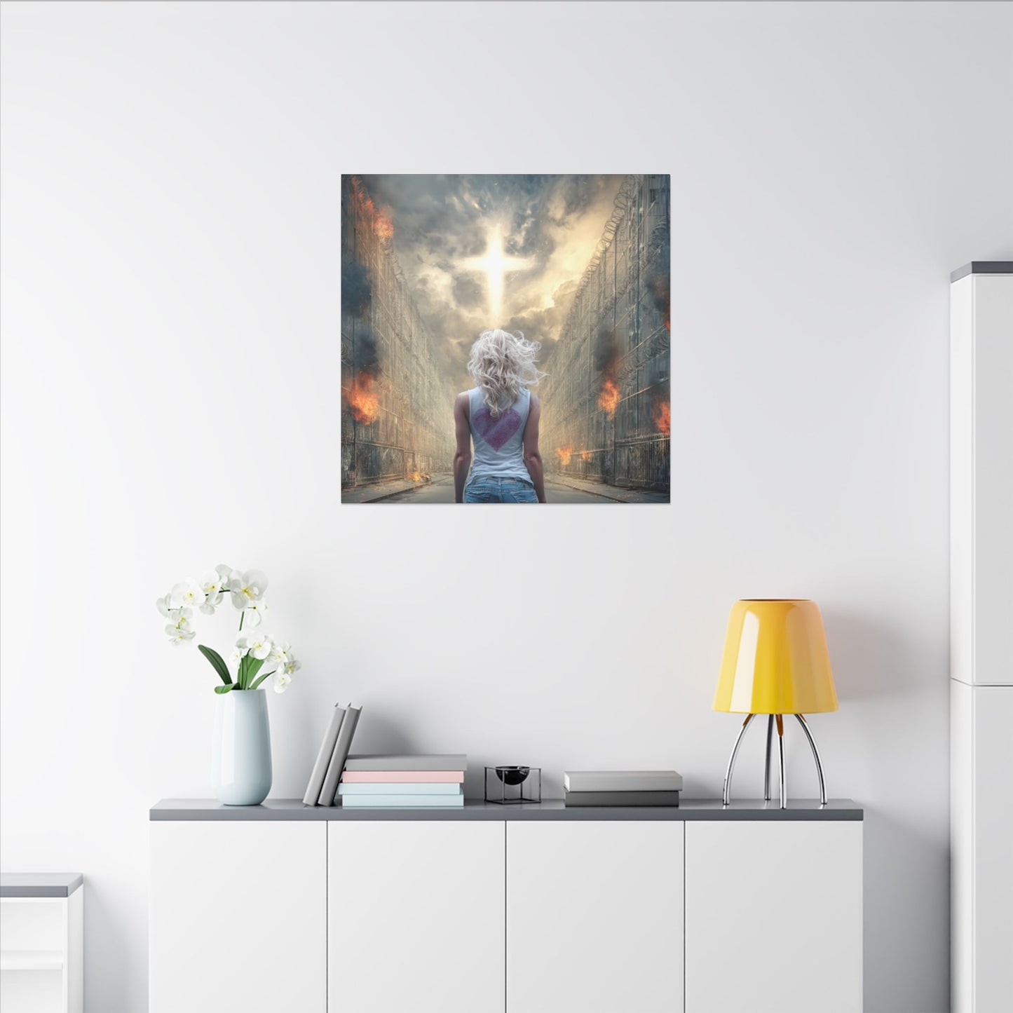 Walking through Hell for Love - Wall Art -Canvas and Poster Print, Christian Home Decor, Christian Art, Spiritual Gift, Modern Artwork