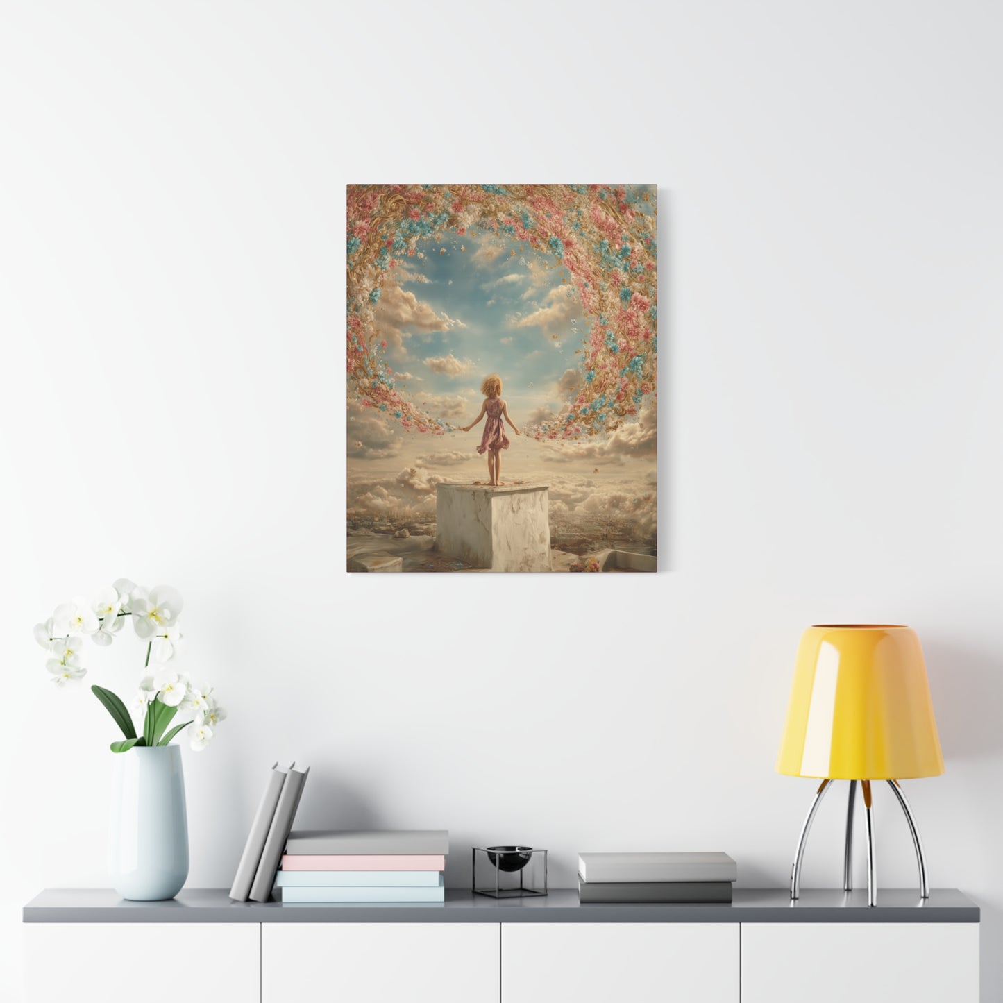 Little Girl with Flowers Art - Canvas & Poster Print, Kids Room Wall Art, Girls' Room, Children's room Decor, Baby Girl Gift, Dreamy Decor