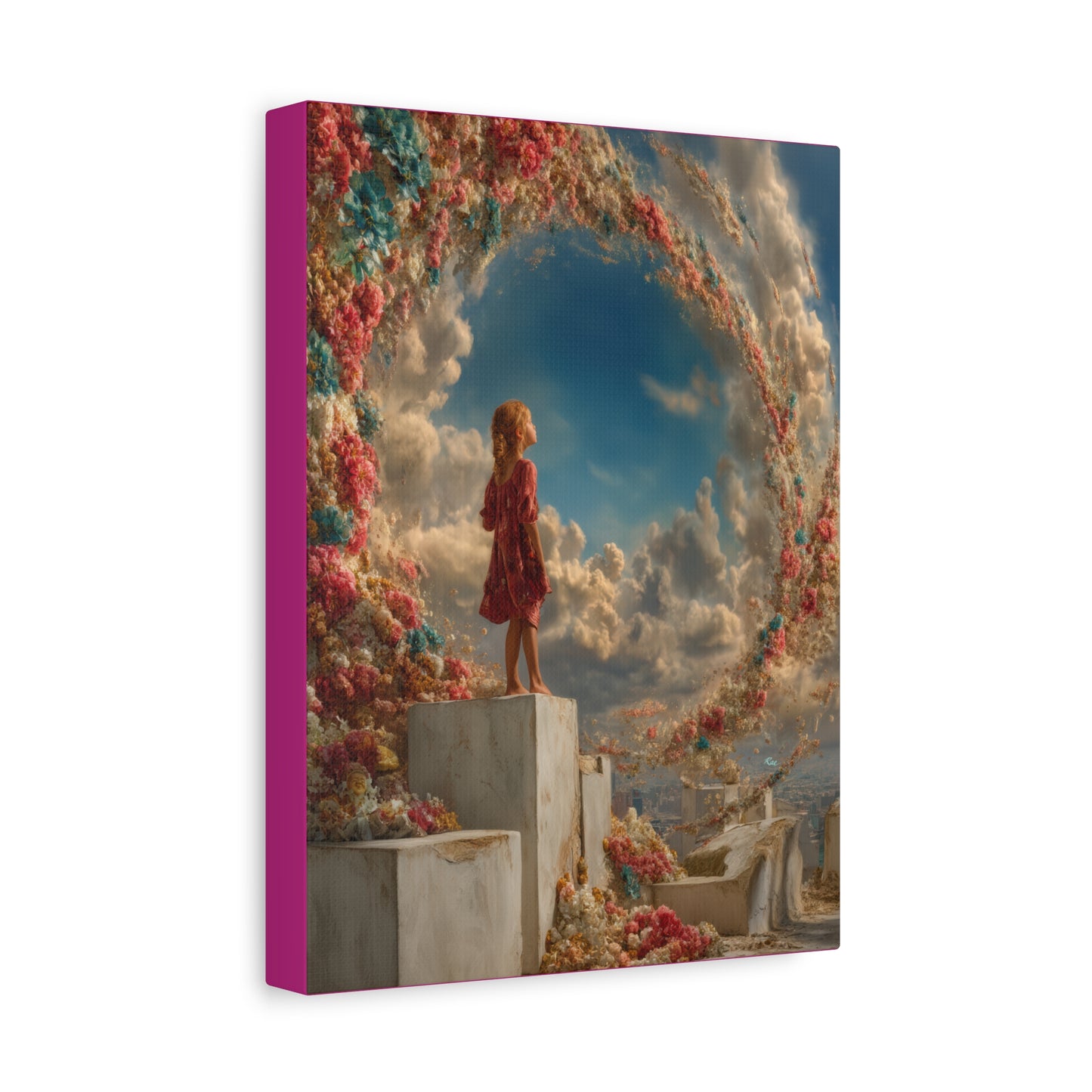 Swirling Flowers Art - Canvas & Poster Prints, Little Girl with Flowers Canvas Art, Kids Room Wall Art, Girls' Room, Children's Bedroom Decoration, Baby Girl Gift