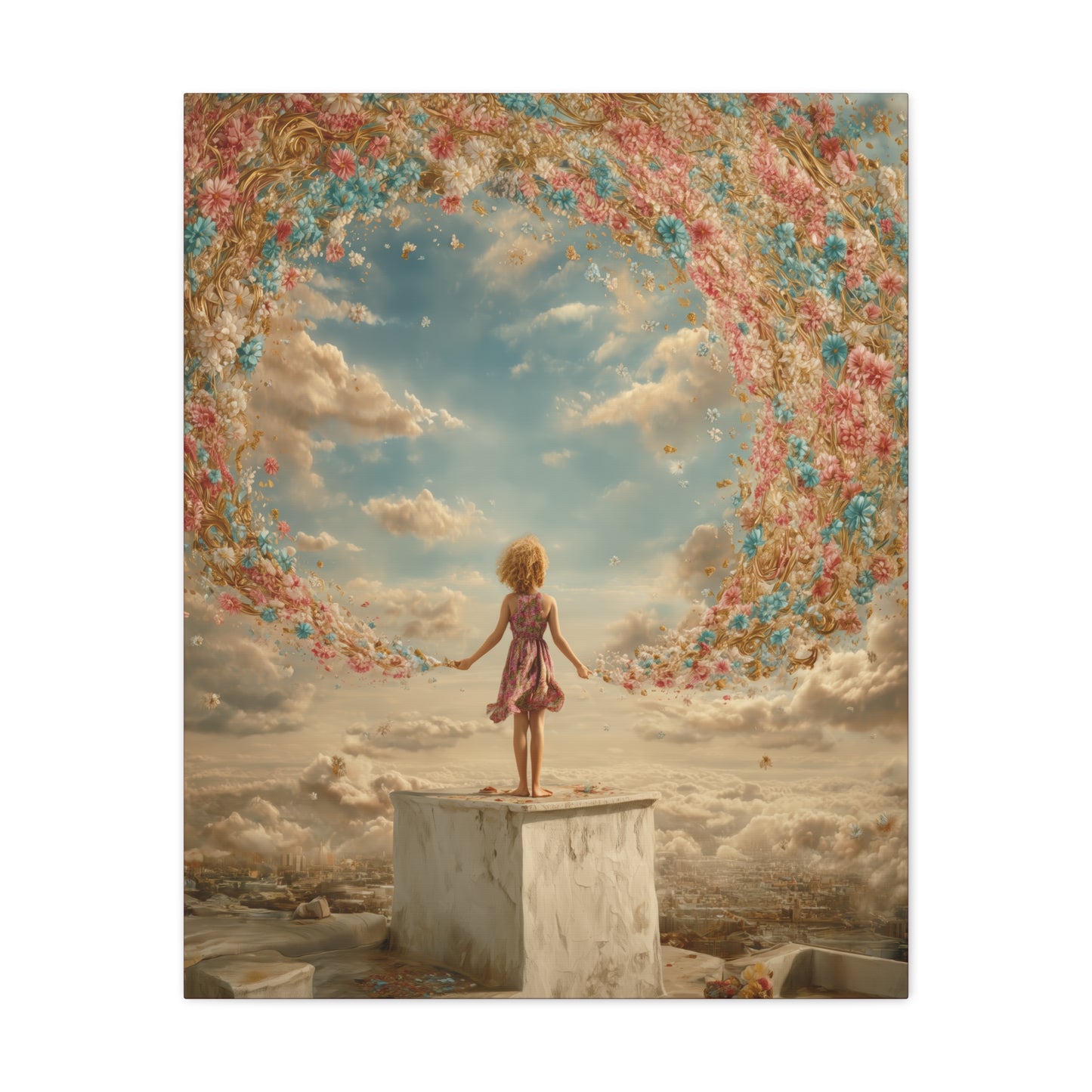 Little Girl with Flowers Art - Canvas & Poster Print, Kids Room Wall Art, Girls' Room, Children's room Decor, Baby Girl Gift, Dreamy Decor