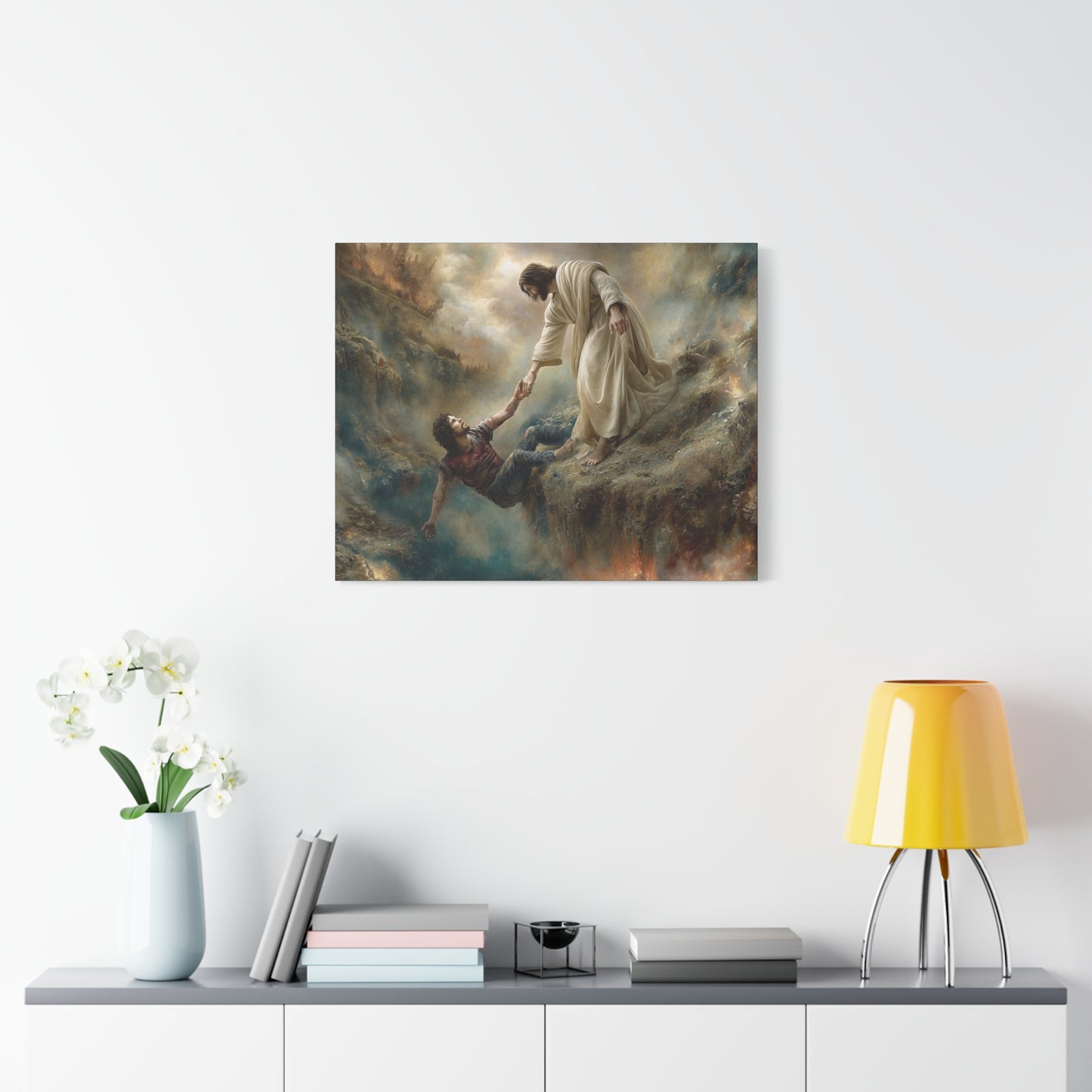 Jesus Saving Man from Pit - Canvas and Poster Print, Faith-Based Decor, Spiritual Wall Art, Religious Gift, Christian Home Decor, Biblical Wall Hanging