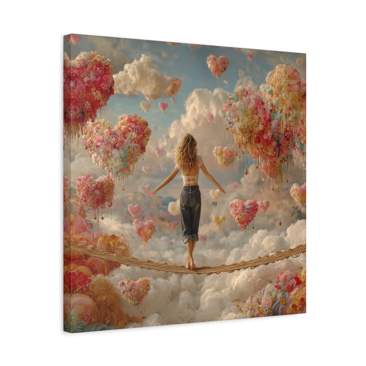 Heart-themed Artwork - Canvas & Poster Prints, Dreamy Heart Cloud Landscape, Whimsical Nursery Decor, Kids Room Wall Art, Girls' Room Art, Baby Girl Gift