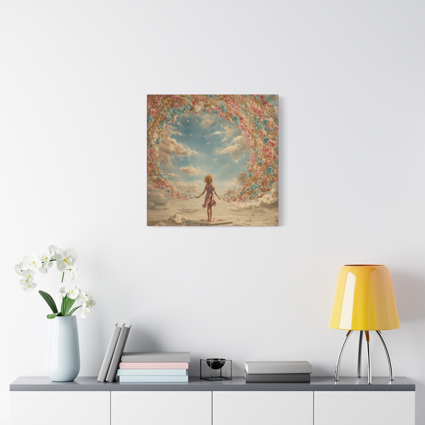 Little Girl with Flowers Art - Canvas & Poster Print, Kids Room Wall Art, Girls' Room, Children's room Decor, Baby Girl Gift, Dreamy Decor