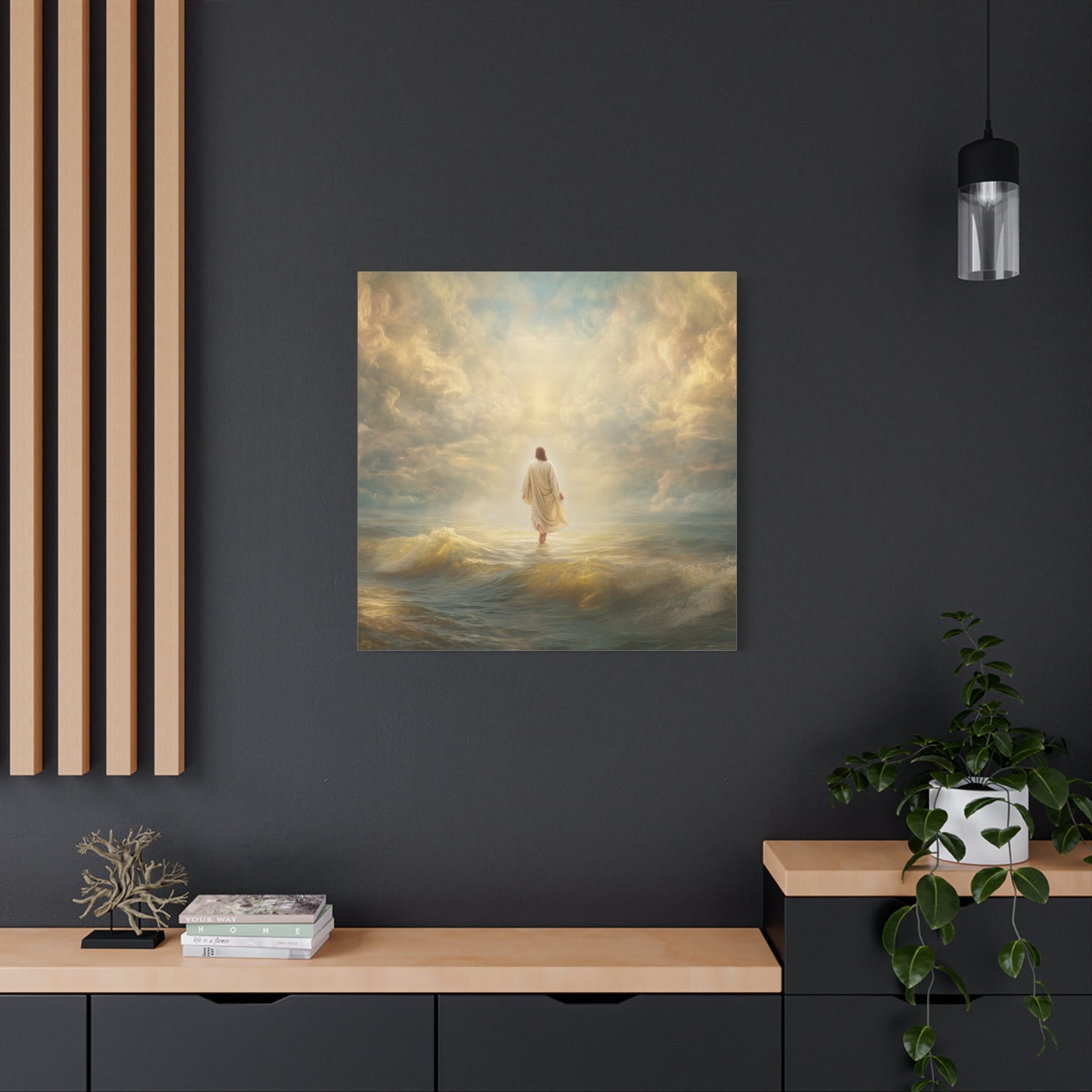 Jesus Walking on Water - Canvas & Poster Print, Spiritual Wall Decor, Divine Light Modern Canvas Art, Religious Decor, Faith-Based Art, Christian Gift