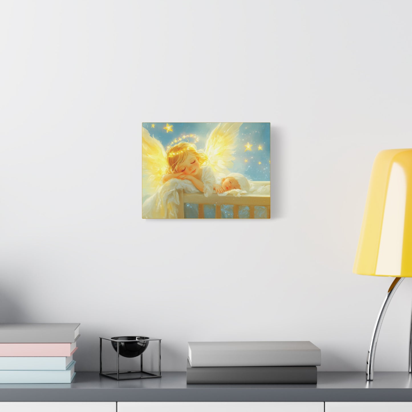 Heavenly Dreams Art - Canvas & Poster Prints, Personalization Available, Baby and Angel Design, Nursery Decor, Guardian Angel Wall Art